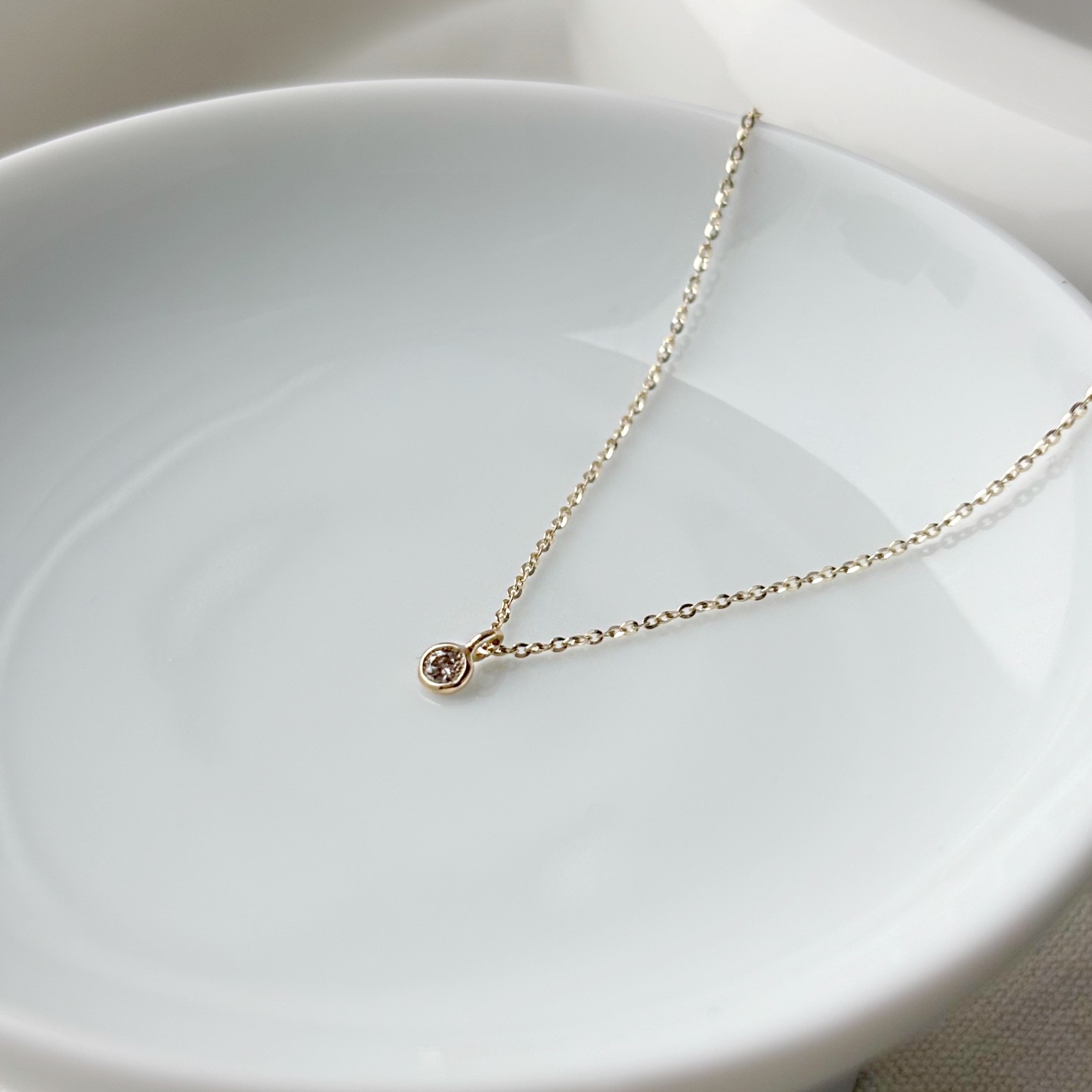 14K圓邊真鑽shinny鎖骨鏈