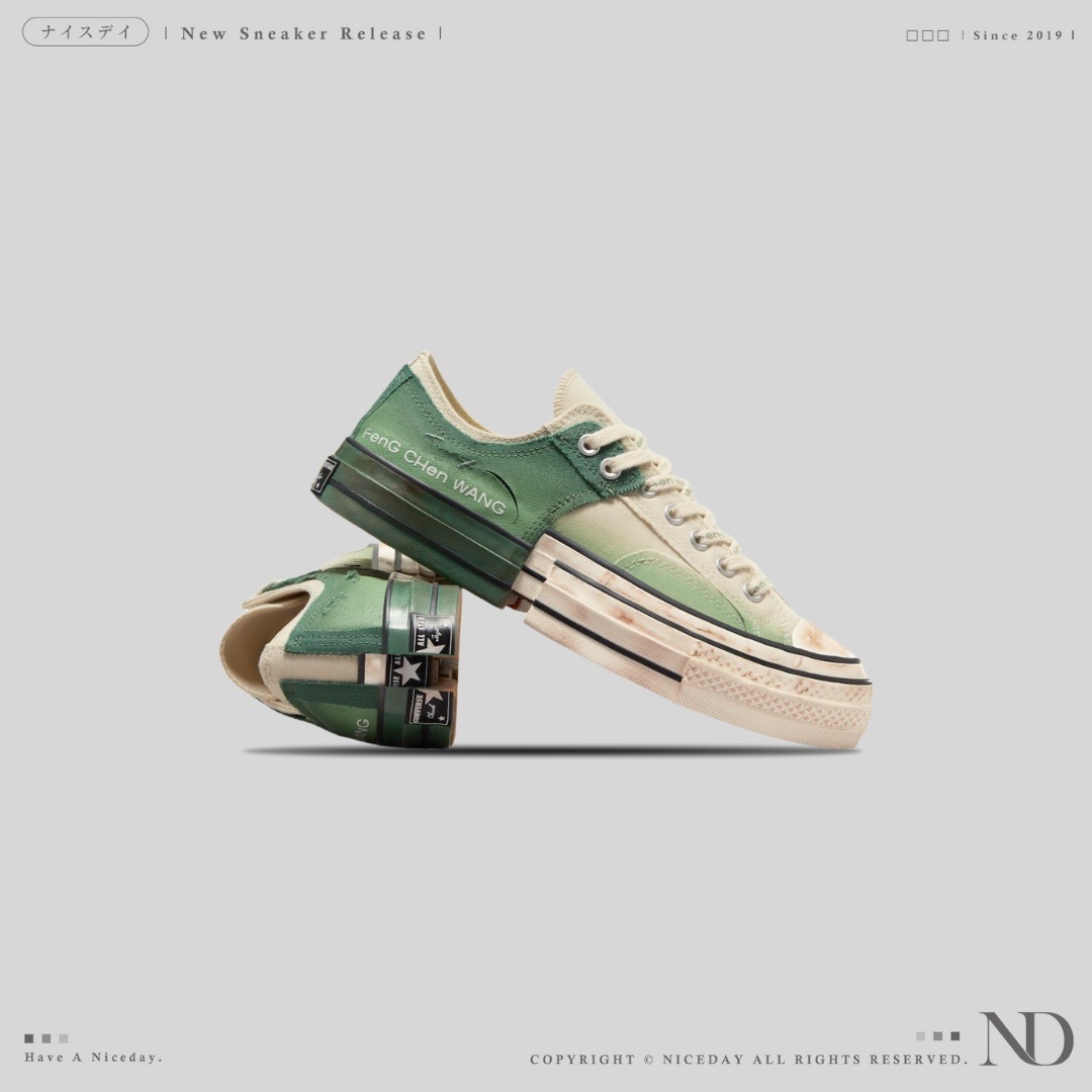 NICEDAY 代購 Converse x FENG CHEN WANG 2-In-1 王逢陳 白綠 米白 聯名款 解構 帆布鞋