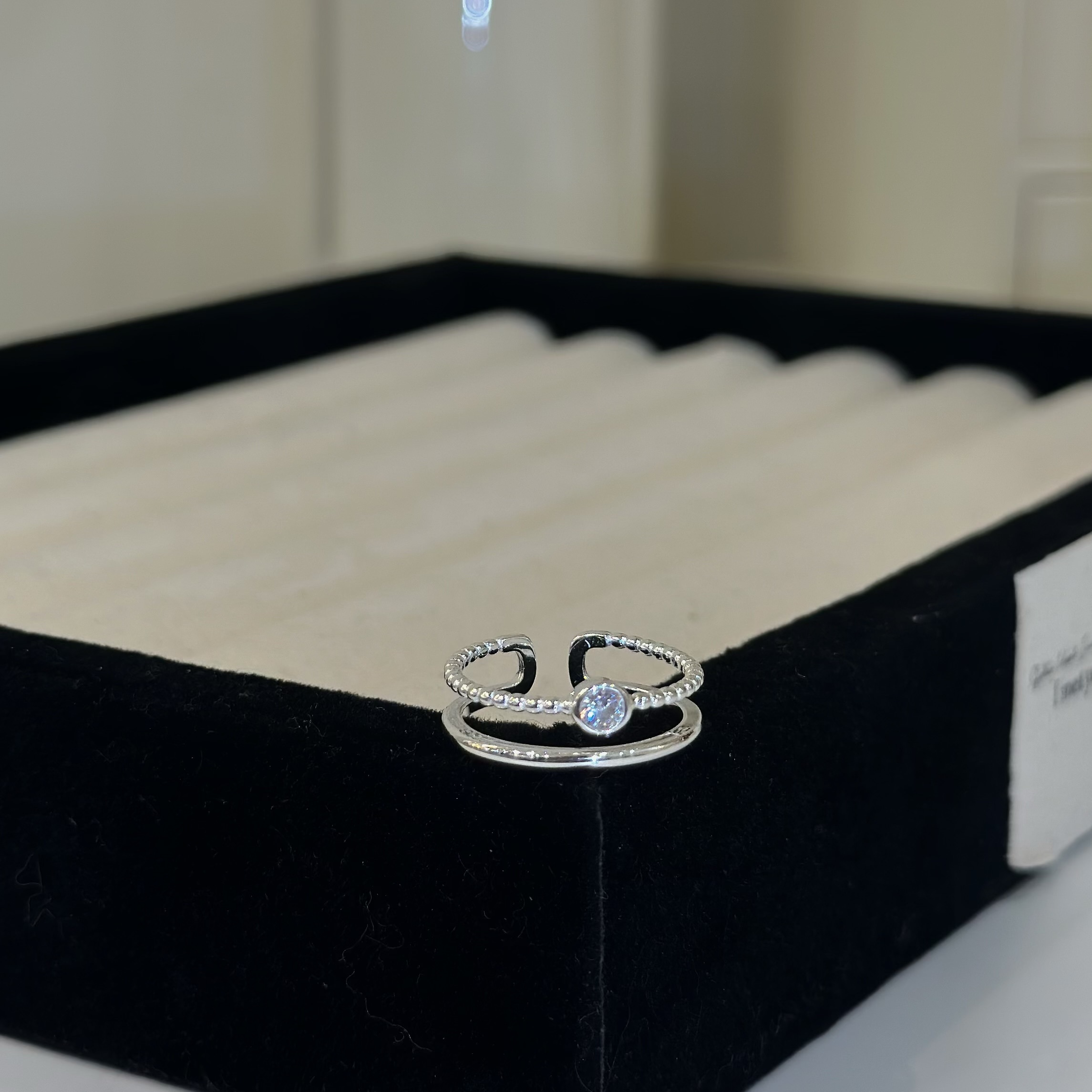 雙層圓鑽開口純銀戒指