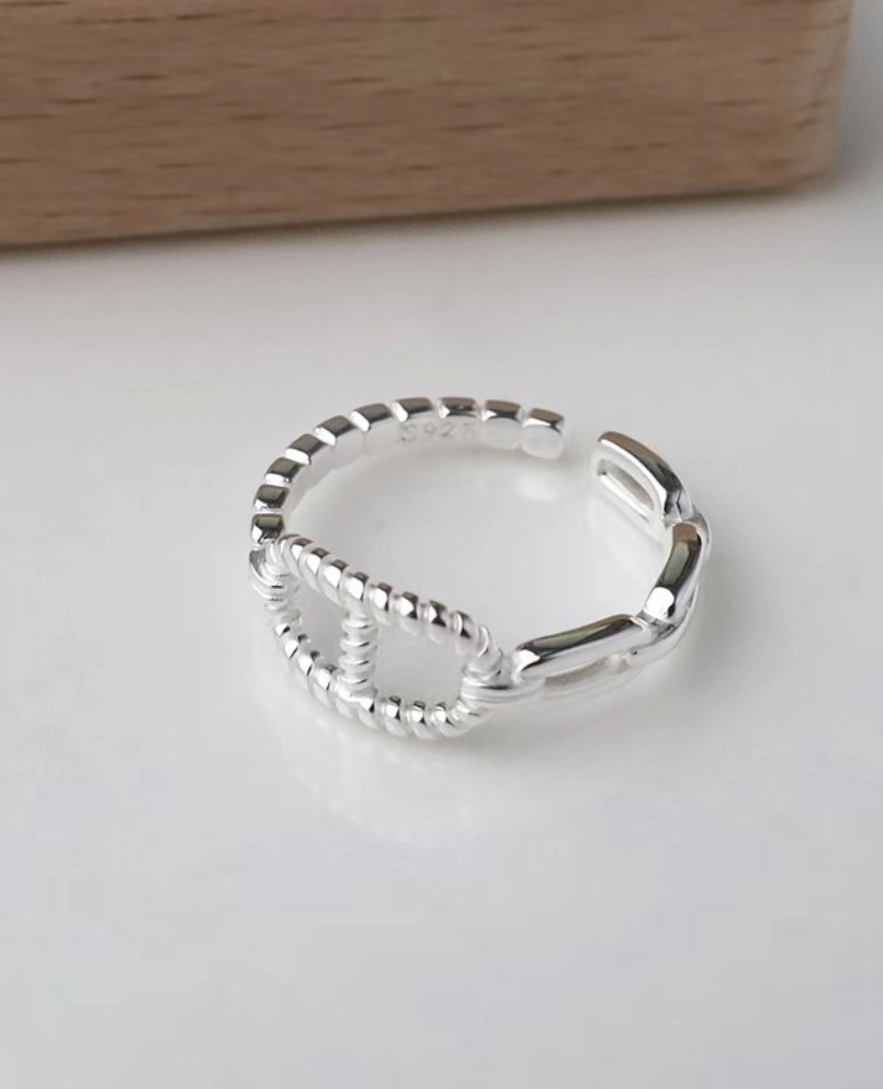 S42豬鼻鏈條純銀調整戒