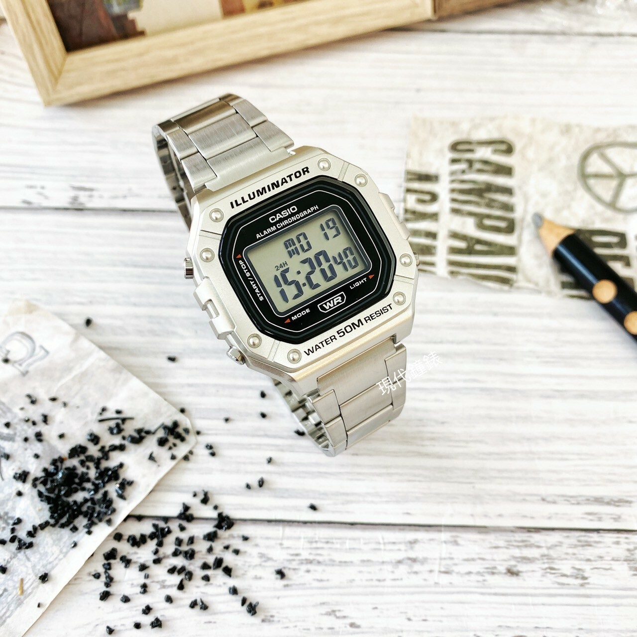 【CASIO 卡西歐】復古金屬質感方形電子錶W-218HD-1A 43.2mm 現代鐘錶