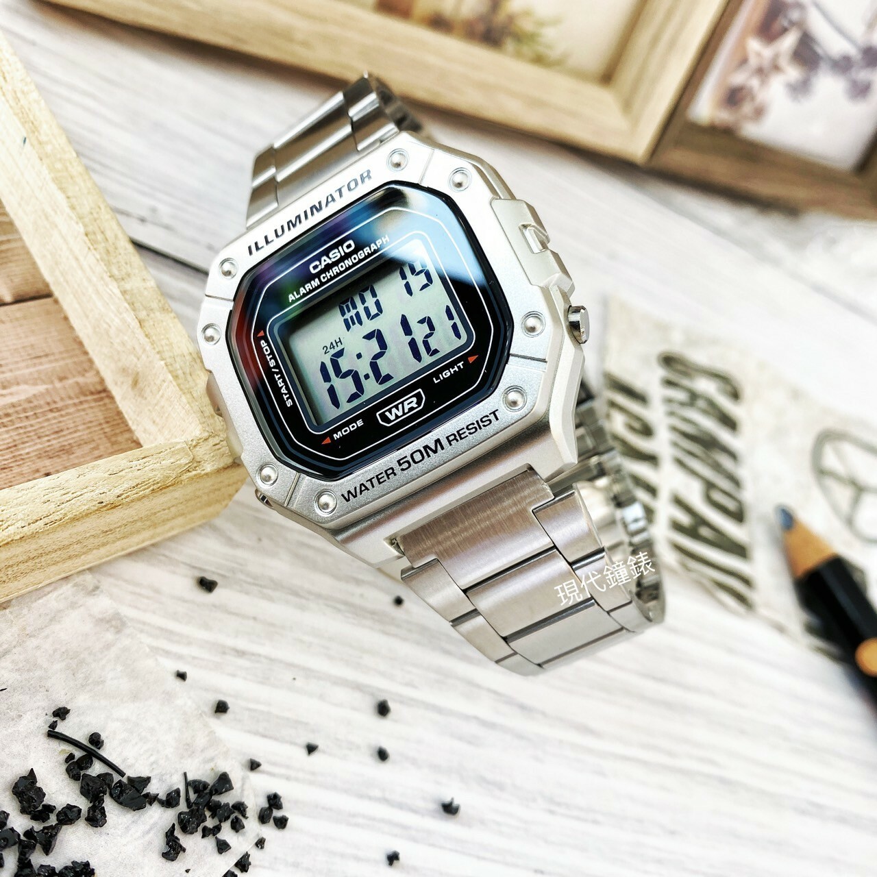 【CASIO 卡西歐】復古金屬質感方形電子錶W-218HD-1A 43.2mm 現代鐘錶