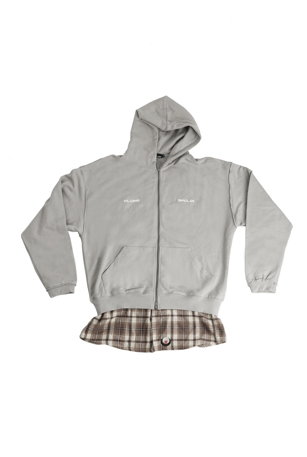 KLONE AW23 COLLECTION “ Daily Sense “  - Flannel Check Zip Hood - Light Grey
