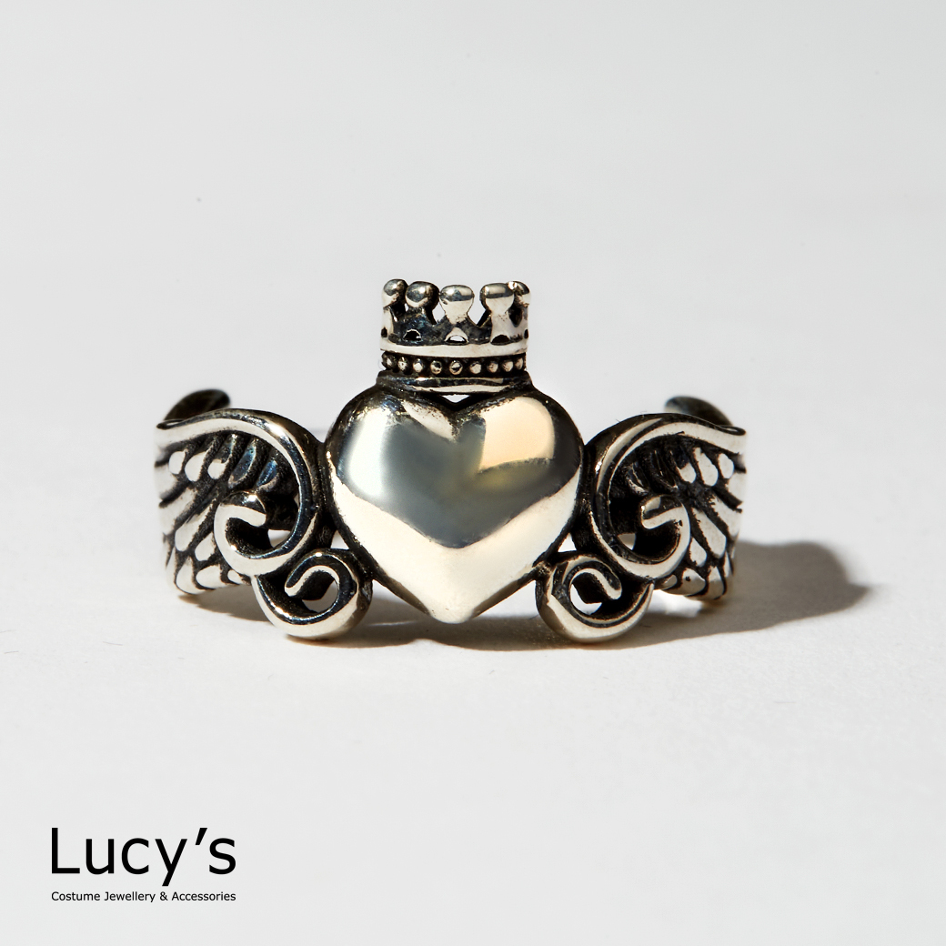 925純銀 皇冠愛心 硫化開口戒 (80763)