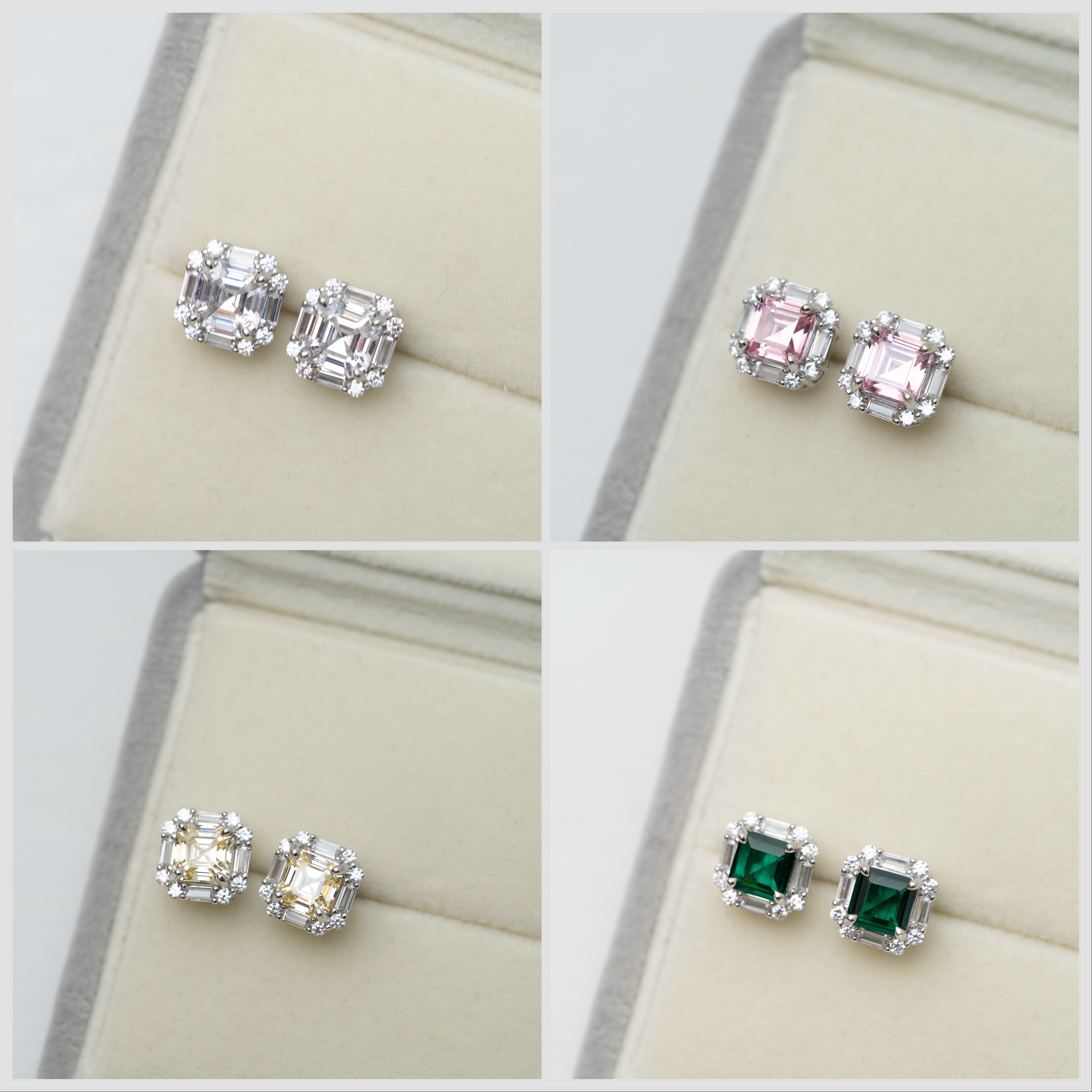 培育寶石耳環（公主方拼方型光管）黃/白/綠/粉紅