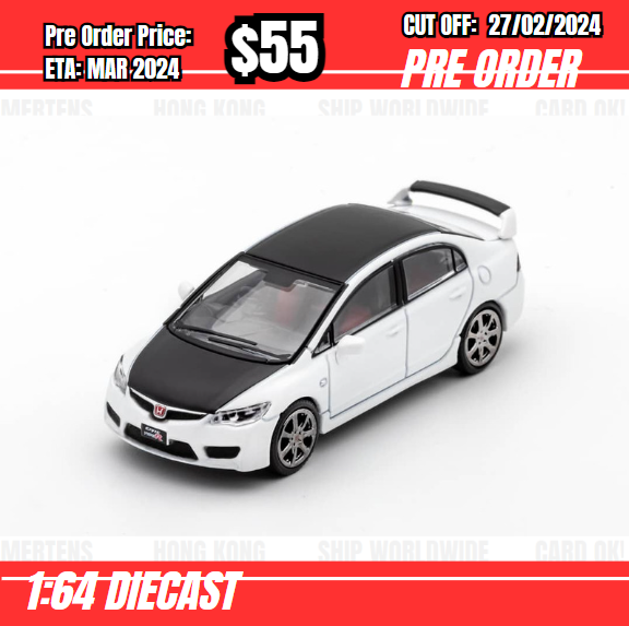 PO-$55 * DCT * 1:64 Honda Civic Type R FD2 White w/Carbon Hood [OD19/02]
