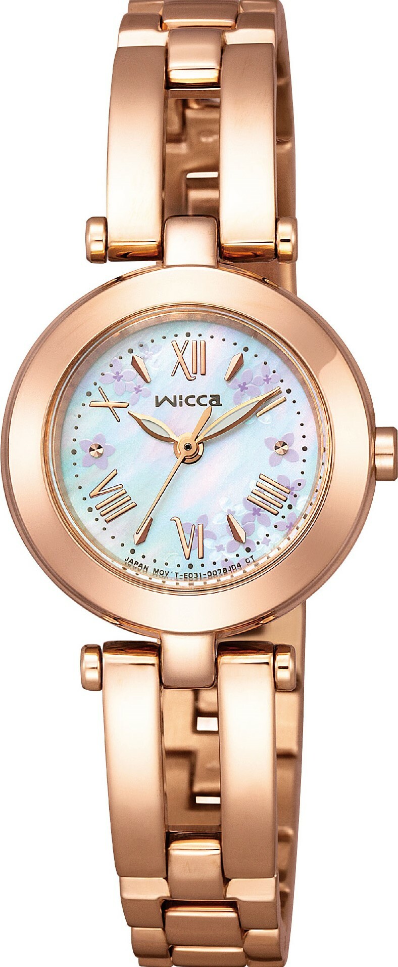萬年鐘錶 - Citizen - Wicca   玫瑰金小花珍珠母貝面盤太陽能女錶 KP5-263-11 錶徑24MM