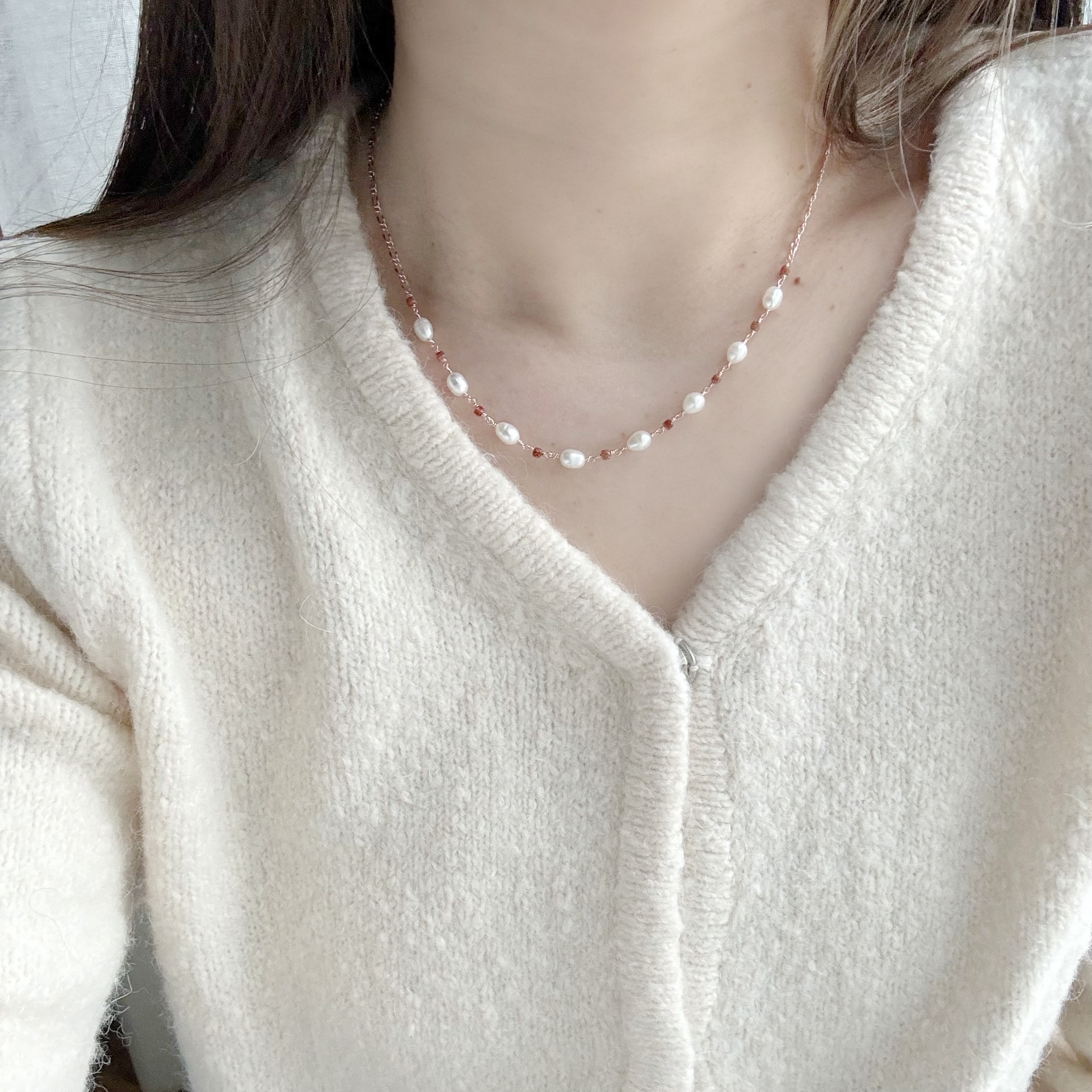 米粒珍珠金砂石項鍊