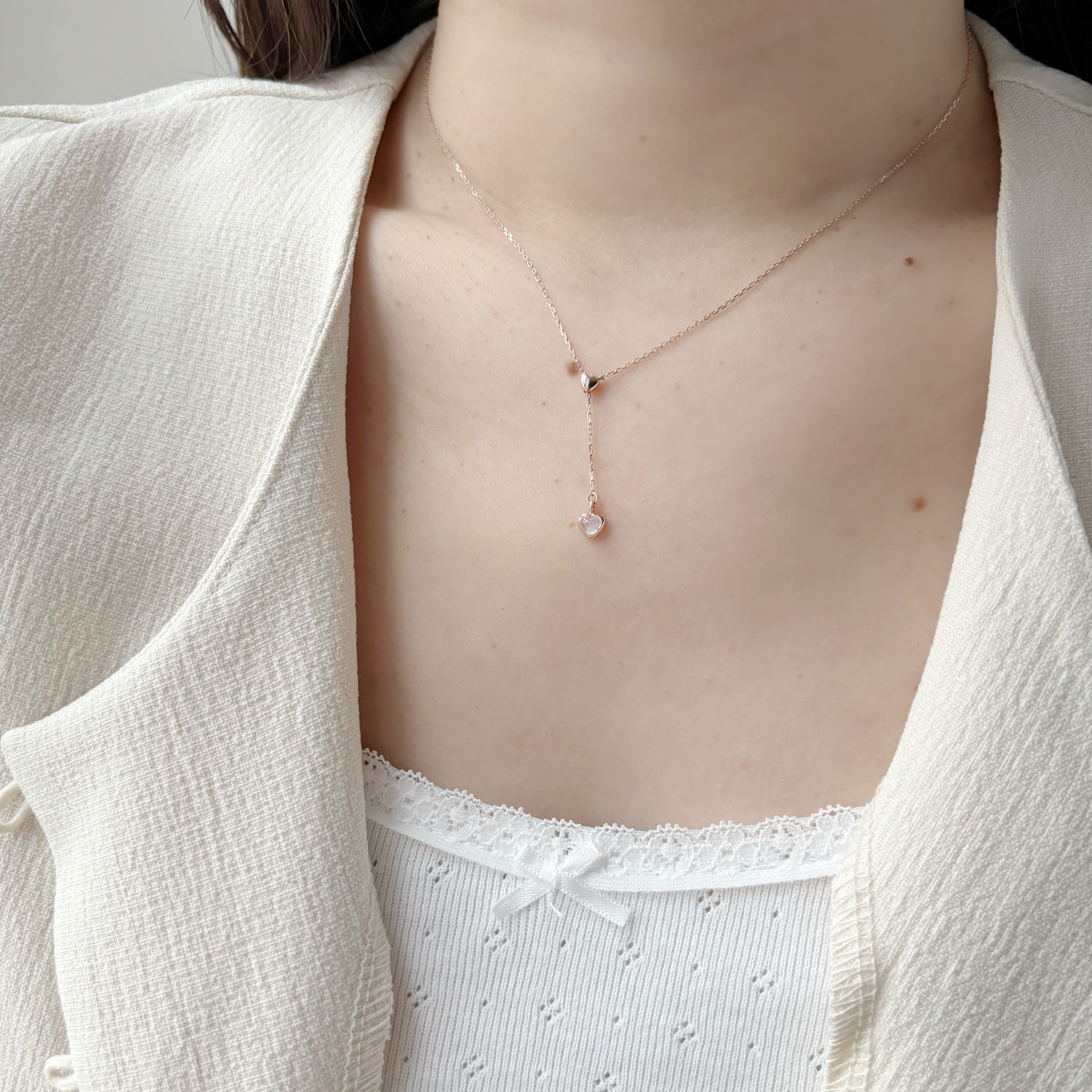 14K愛心月光可調式微Y字項鍊