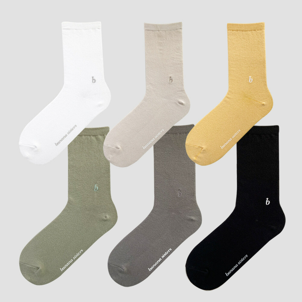 【3 Pairs SET】Banana Sisters Spring/Fall Daily Pastel B Crew Socks SandB 3-Legs