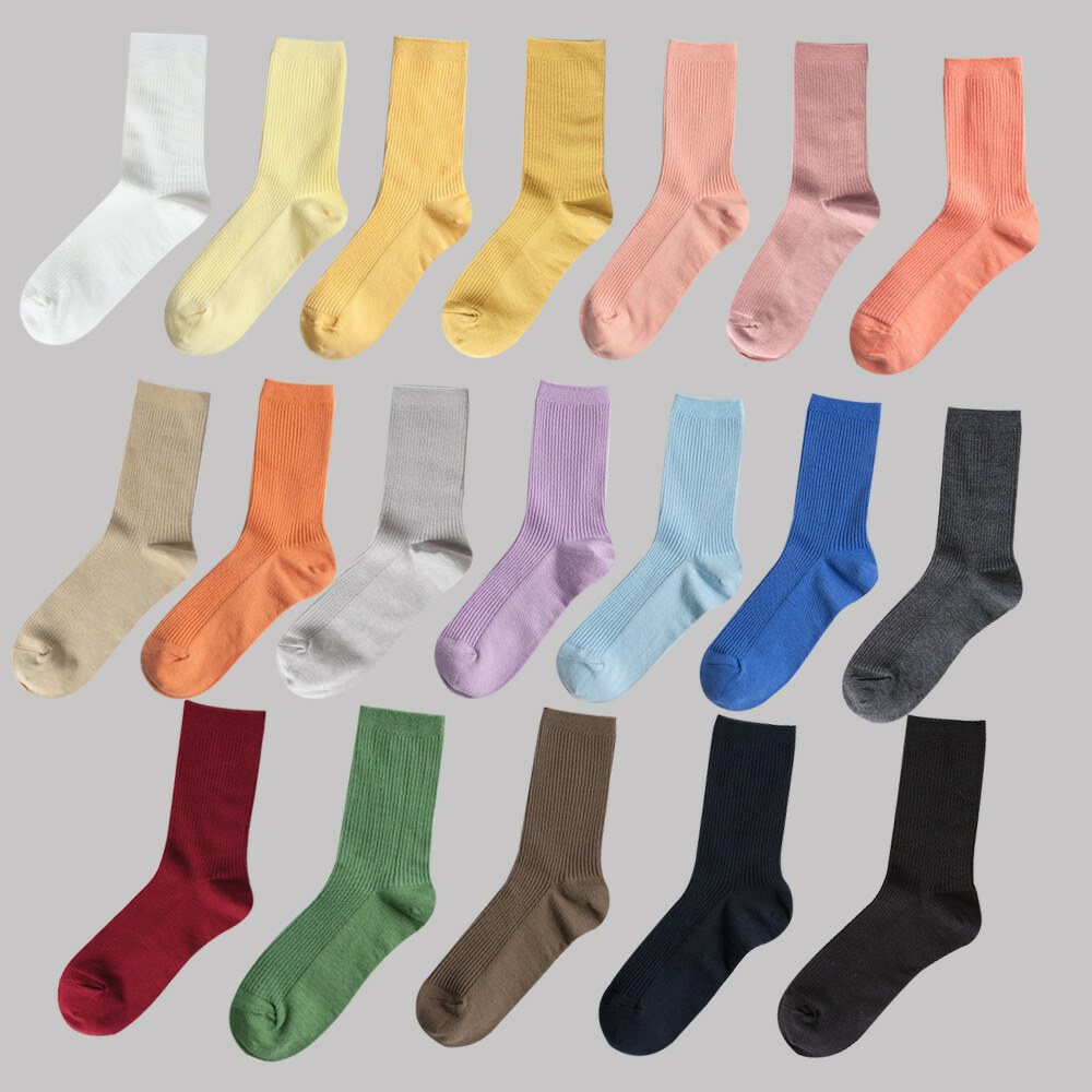 【3 Pairs SET】Banana Sisters Daily Pastel Ribbed Mid-Length Momo Socks 3-Legged