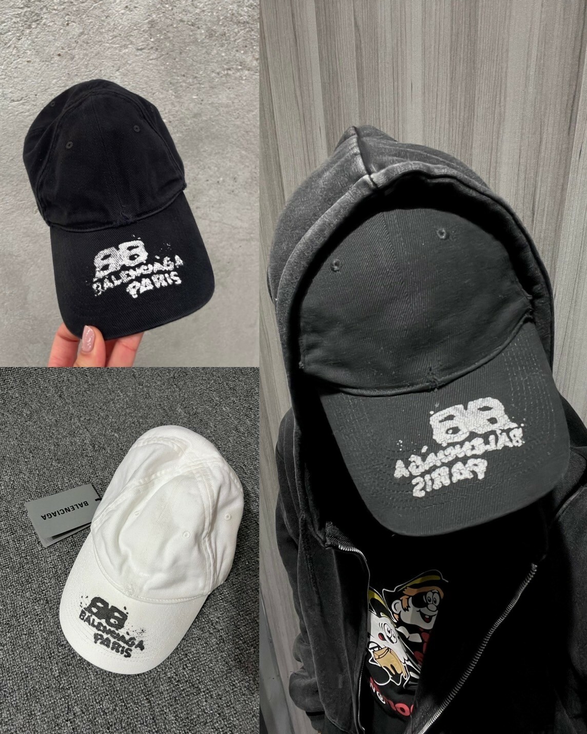 BALENCIAGA 經典款 塗鴉雙B  Logo老帽 黑/白