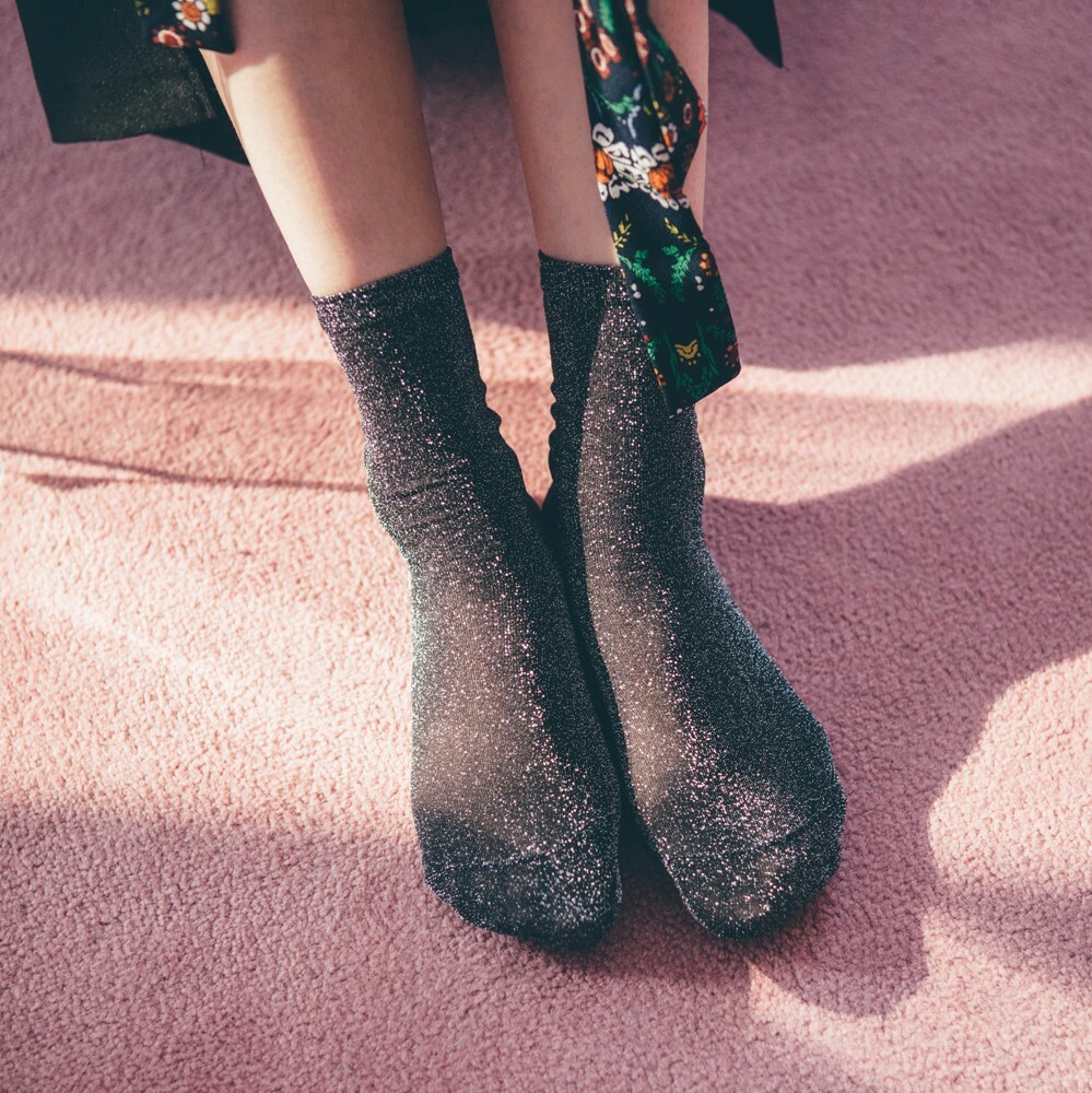 【3 Pairs SET】Banana Sisters Cindy Pearl See-Through Medium Neck Socks