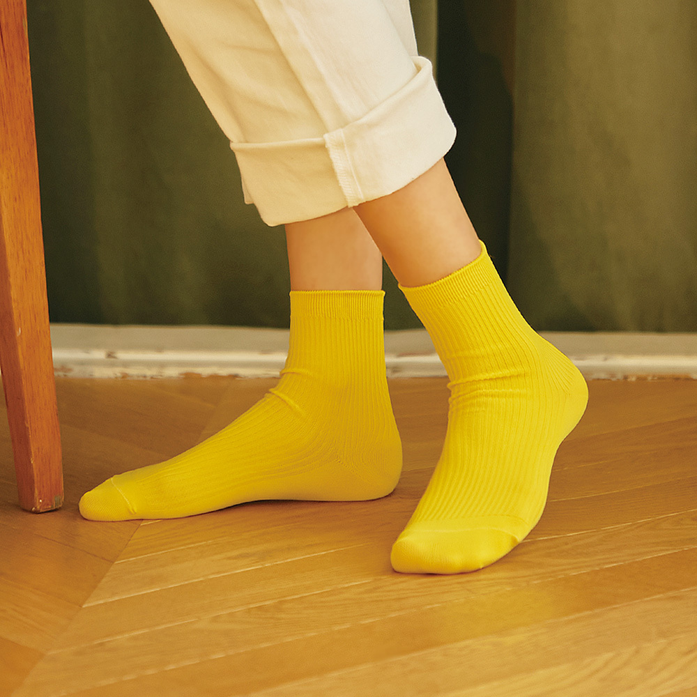 【3 Pairs SET】Banana Sisters Mayonnaise Plain Ribbed Colored Socks