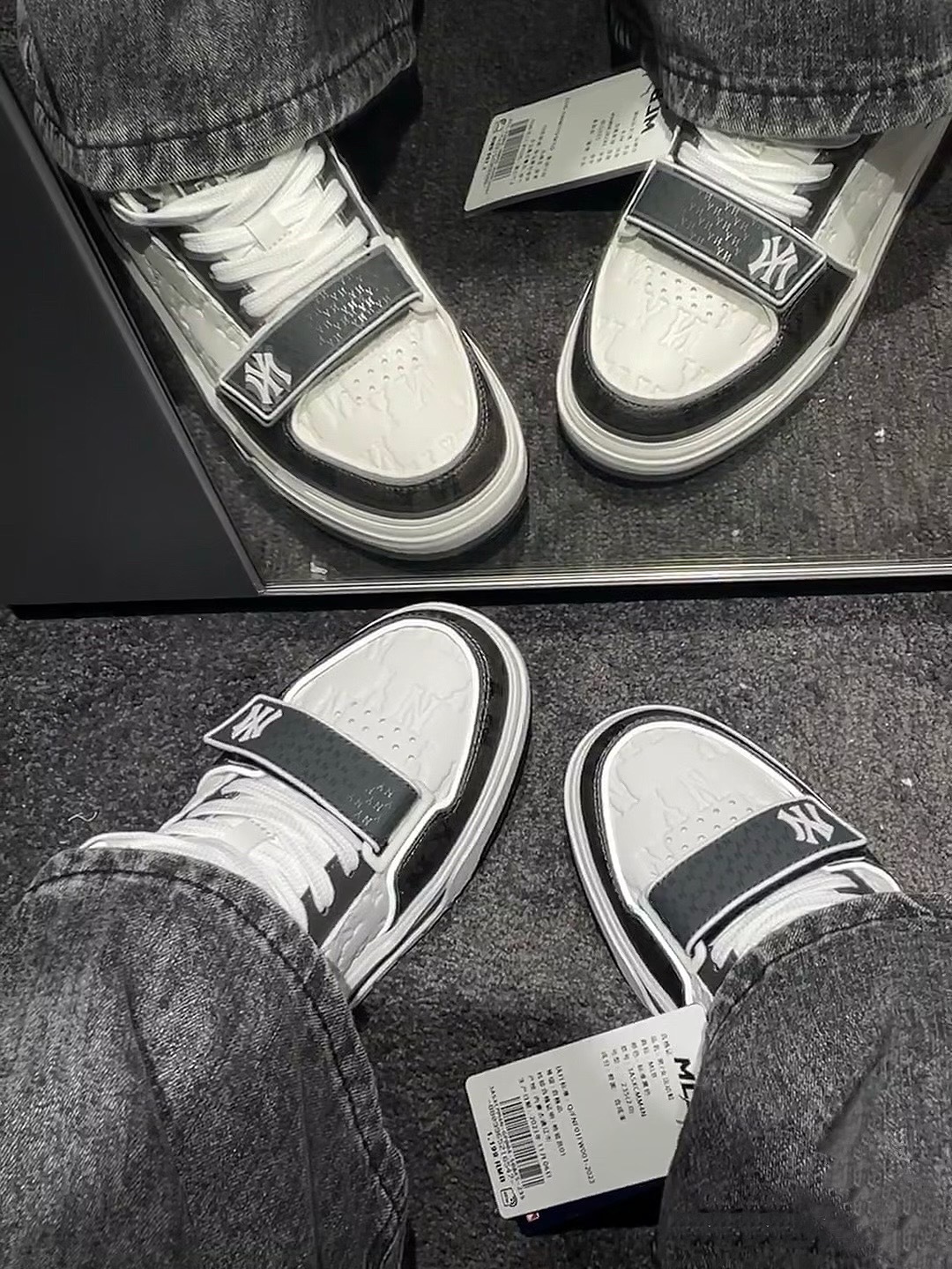 MLB Chunky Liner系列 NY 紐約洋基隊 反光 MONOGRAM 老花 字母壓印 經典黑 牛仔丹寧 老爹鞋 學長鞋 情侶鞋 3ASXCMM4N-50BKS