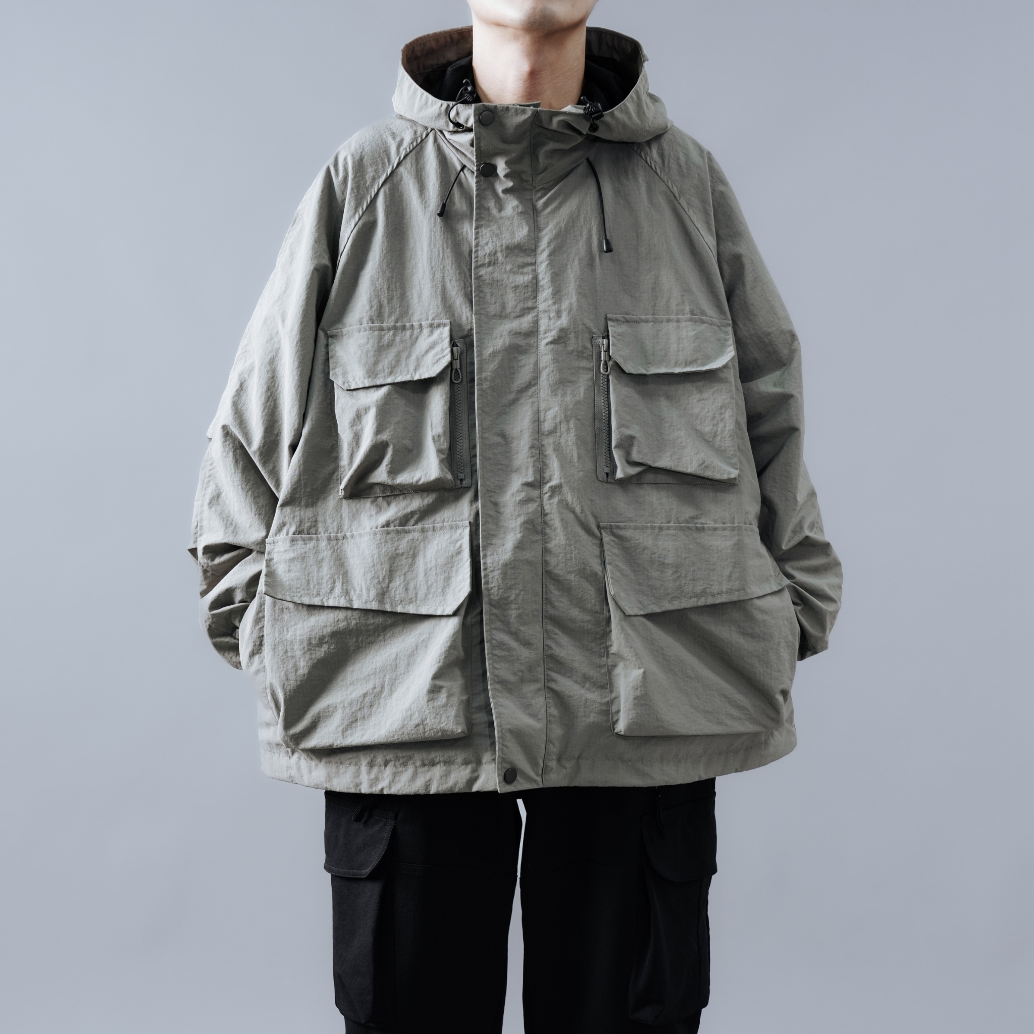 SBG 防潑水立體格紋寬鬆口袋連帽外套 SB1112