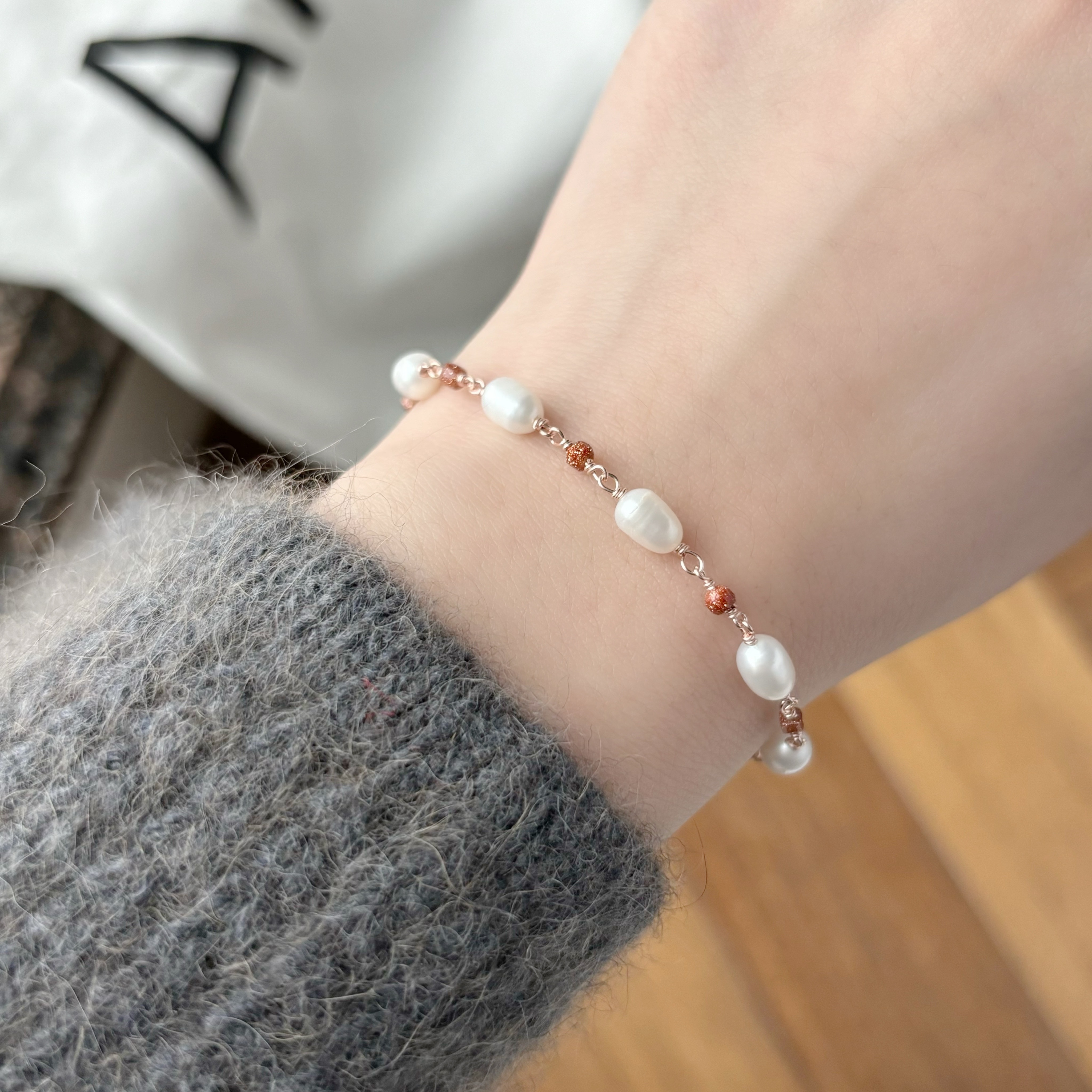 米粒珍珠金砂石手鍊