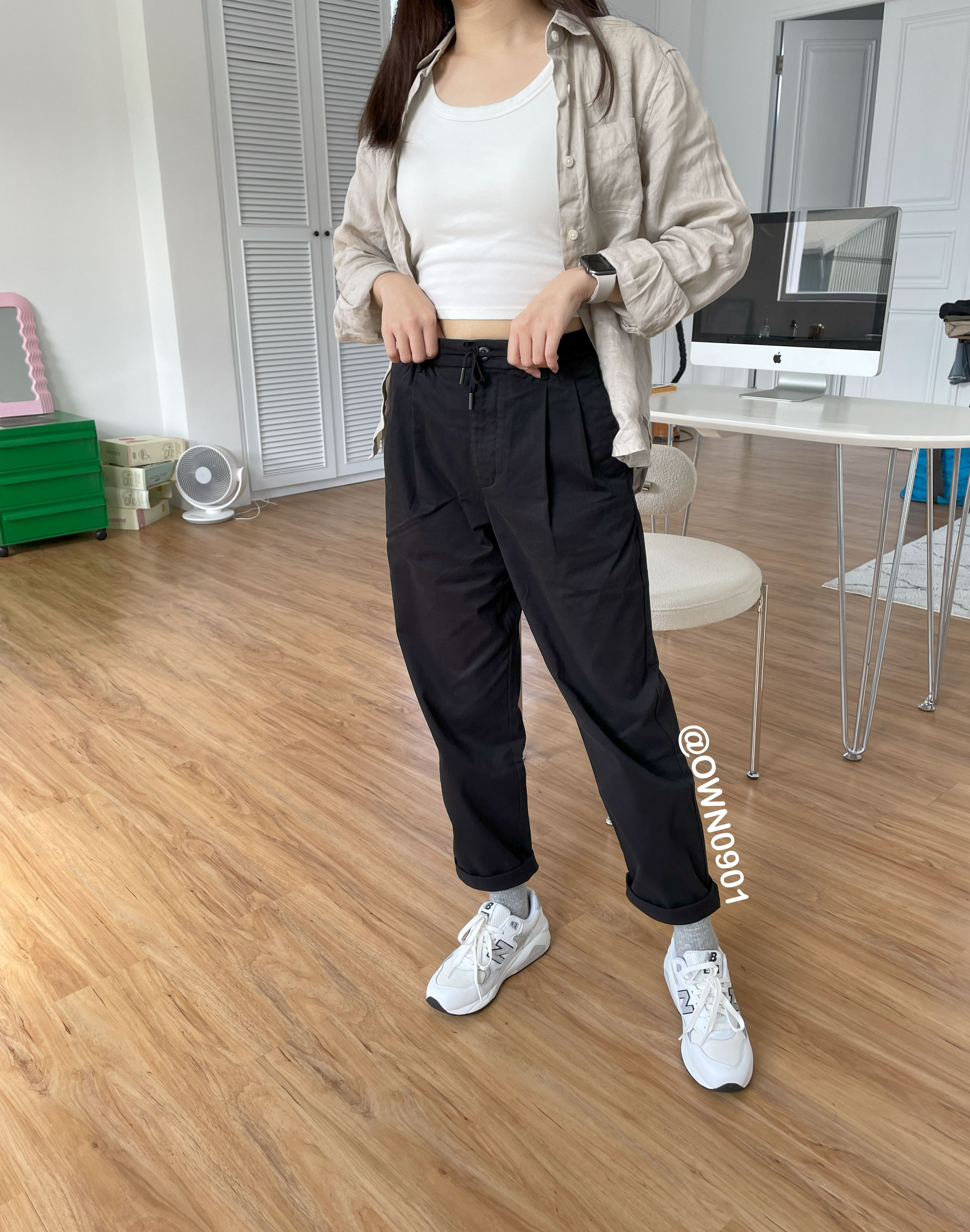 【OWN】Covernat 經典款 休閒 修身 錐形褲 刷毛 男女同款 工作褲 口袋 鬆緊 長褲 黑 卡其