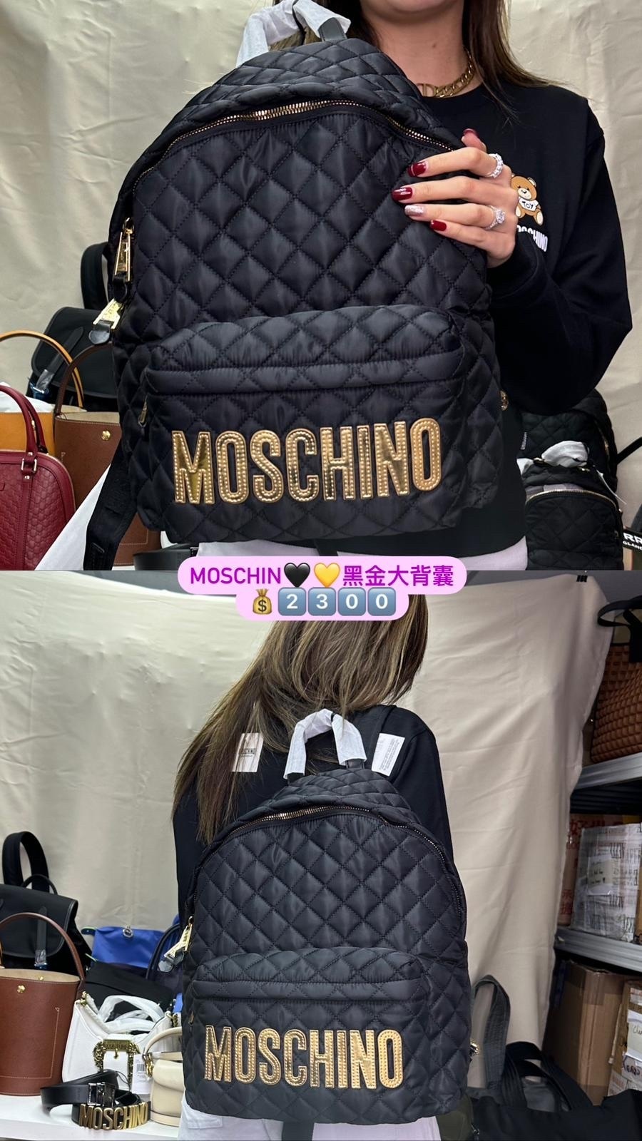 Moschino 大號黑色金字背包 -T