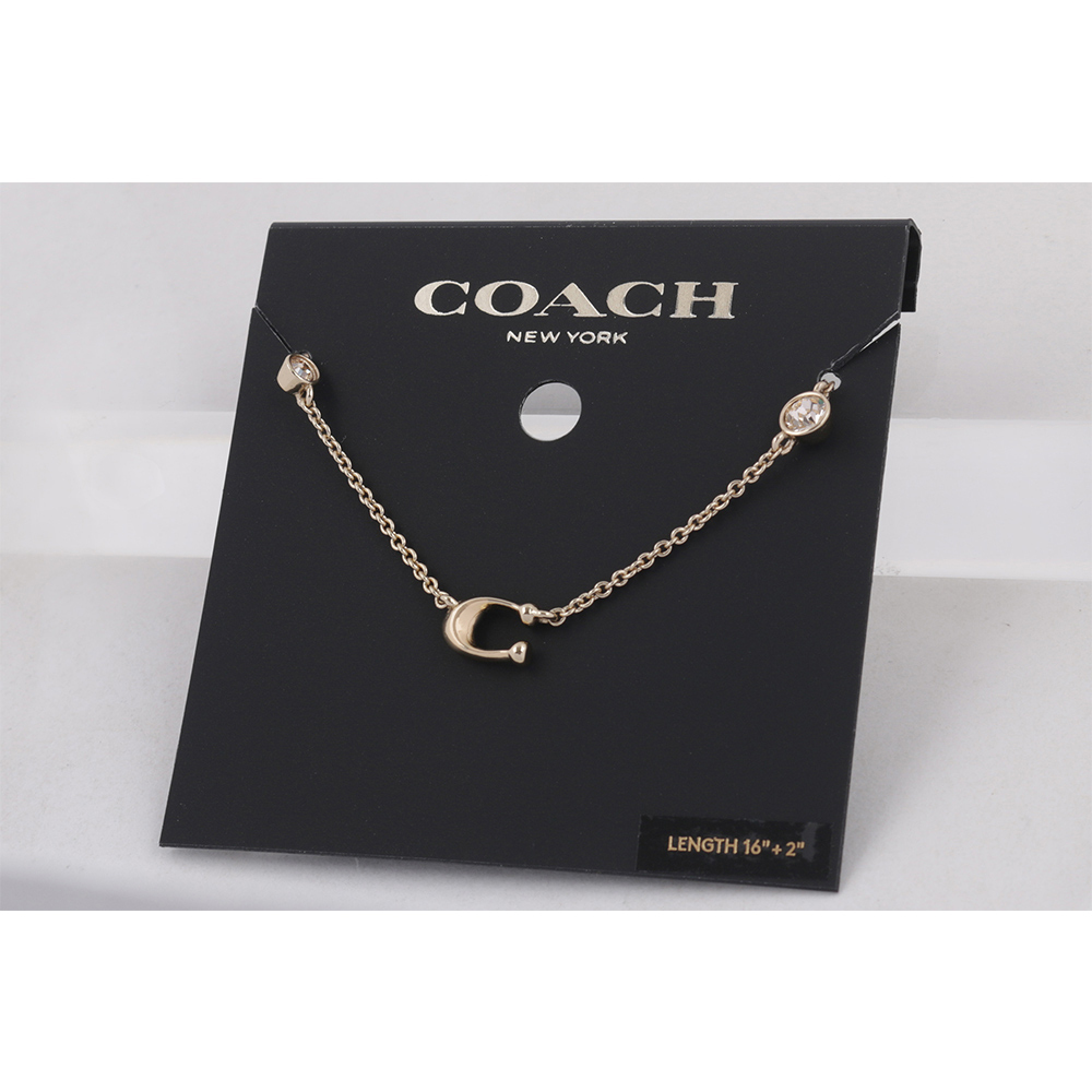 【COACH】C Logo 及玻璃水鑽項鍊(金色) C9448 GLD