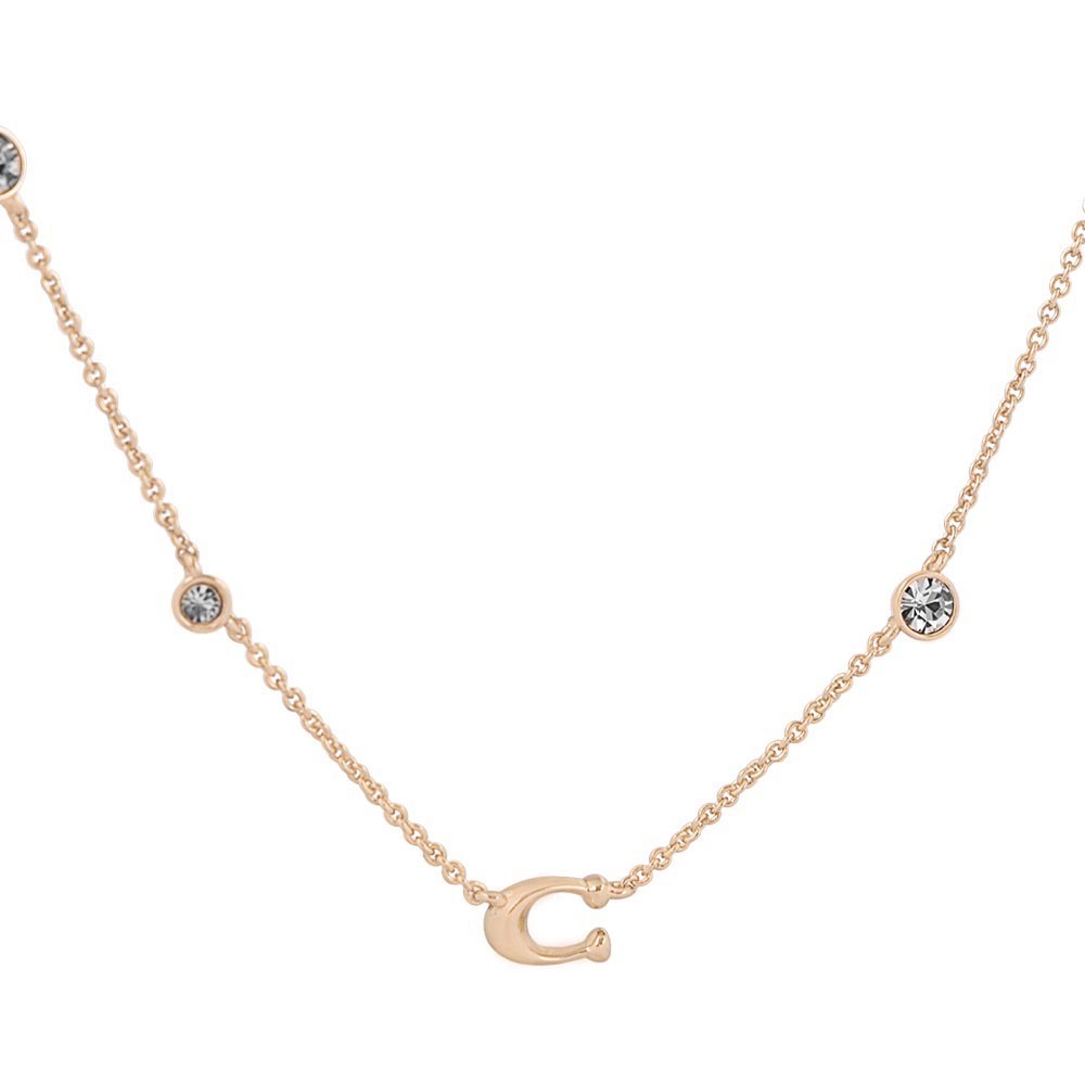 【COACH】C Logo 及玻璃水鑽項鍊(金色) C9448 GLD