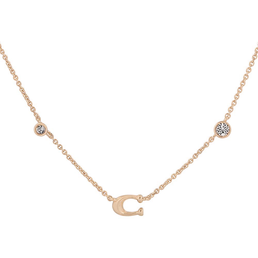 【COACH】C Logo 及玻璃水鑽項鍊(金色) C9448 GLD