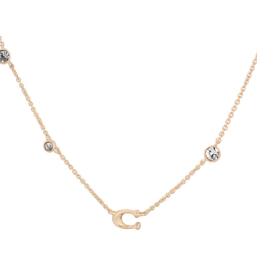 【COACH】C Logo 及玻璃水鑽項鍊(金色) C9448 GLD