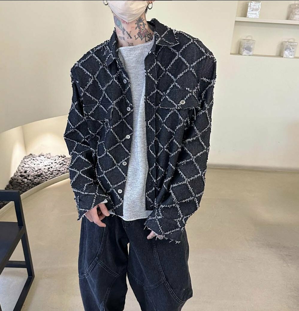 鑽石菱形牛仔破壞剪裁短版夾克