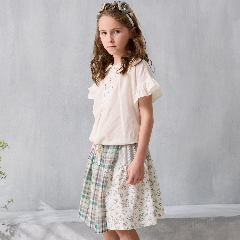 PIPPY個性拼接款微波浪蝴蝶結棉質短裙 綠