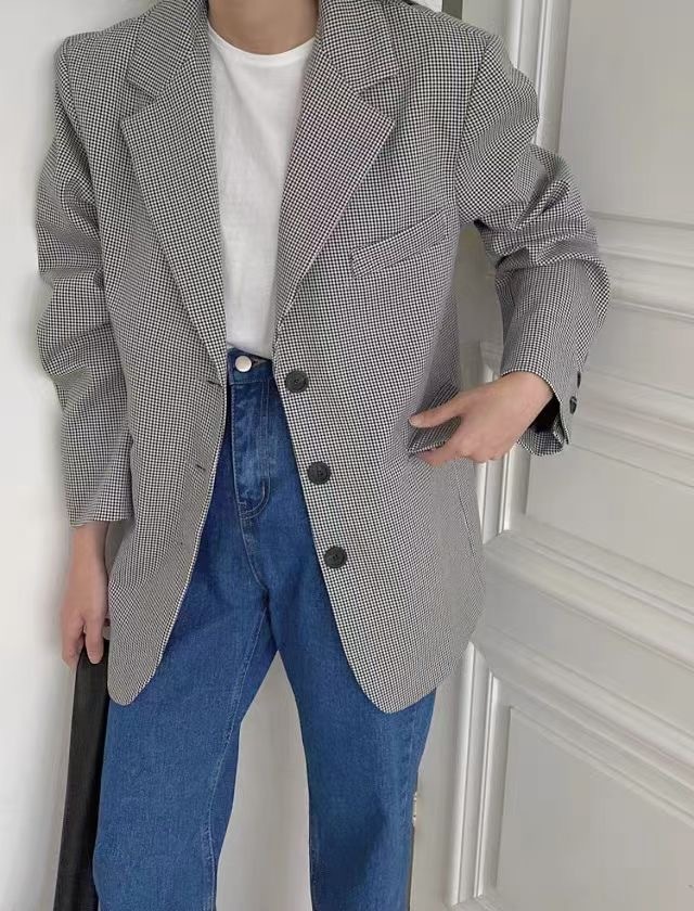細小格紋休閒西裝外套*2色