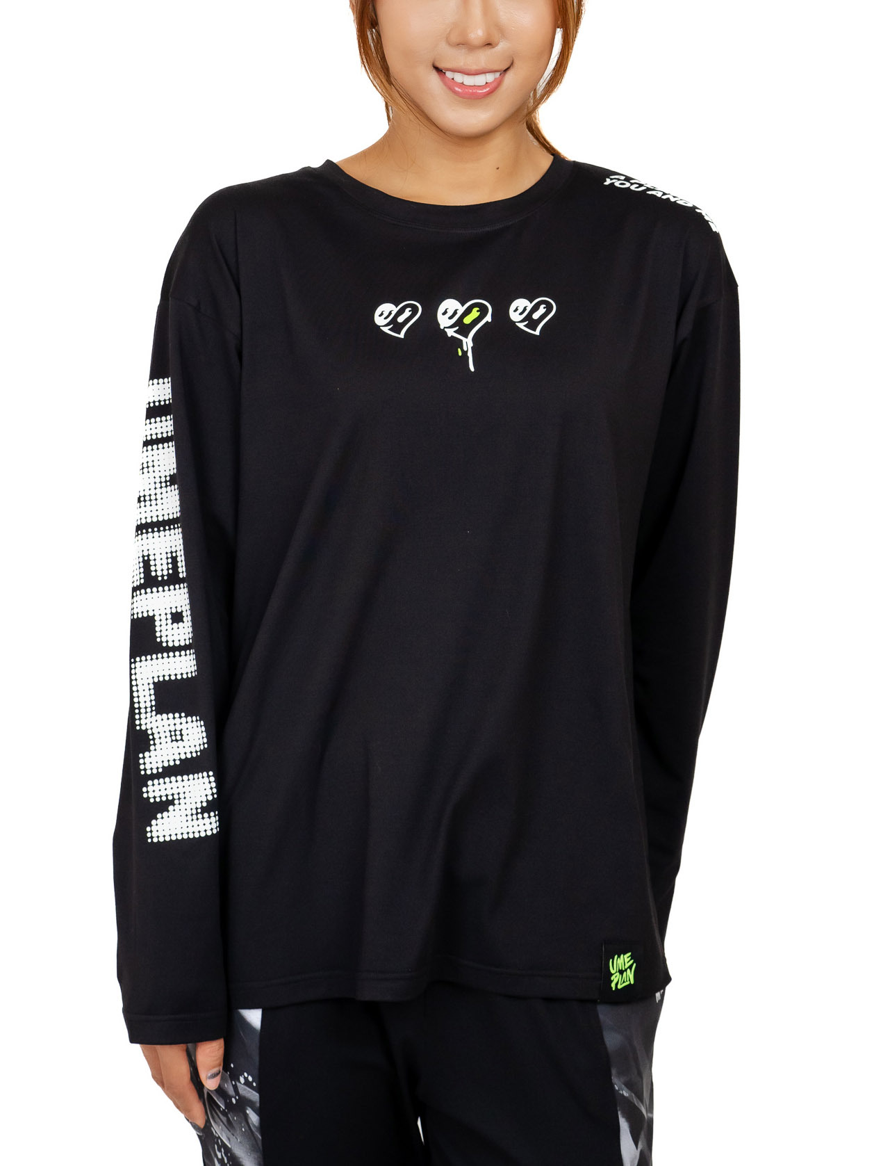 印花休閒長袖上衣 真黑 S0017PB