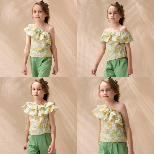 ◎100%棉質透氣材質,舒適好穿 ◎夏日時尚小碎花印花設計 ◎荷葉堆疊設計 ◎清涼時尚版型設計 ◎百貨專櫃義大利品牌童裝