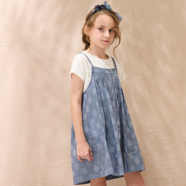 PIPPY 氣質刺繡兩件式純棉吊帶裙 藍/橘紅