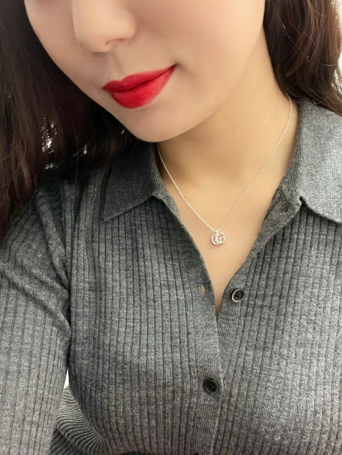 GUCCI Marmont 雙G Logo項鍊 925銀