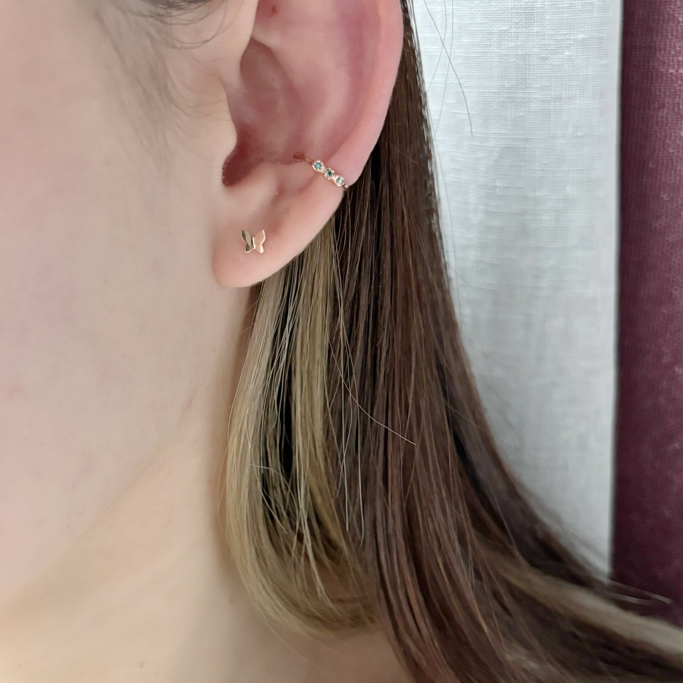 14K三連小藍鑽耳骨夾