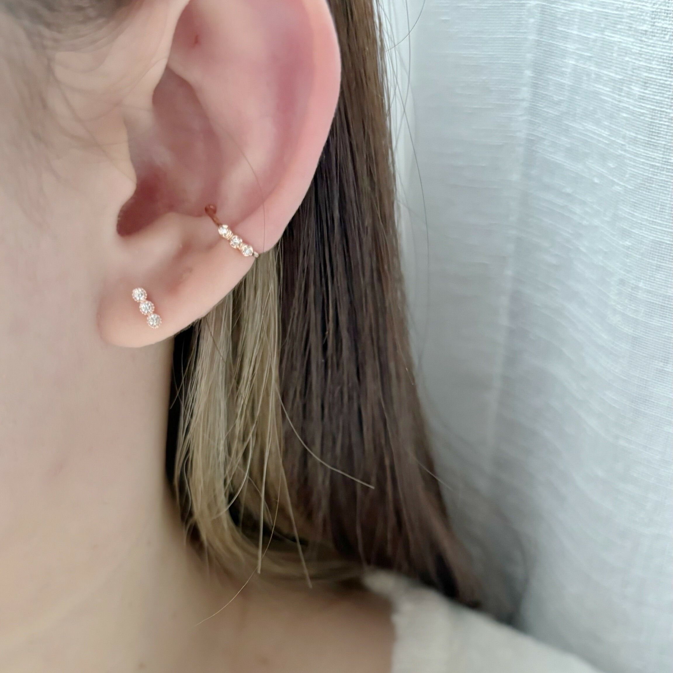 14K三連小真鑽耳骨夾