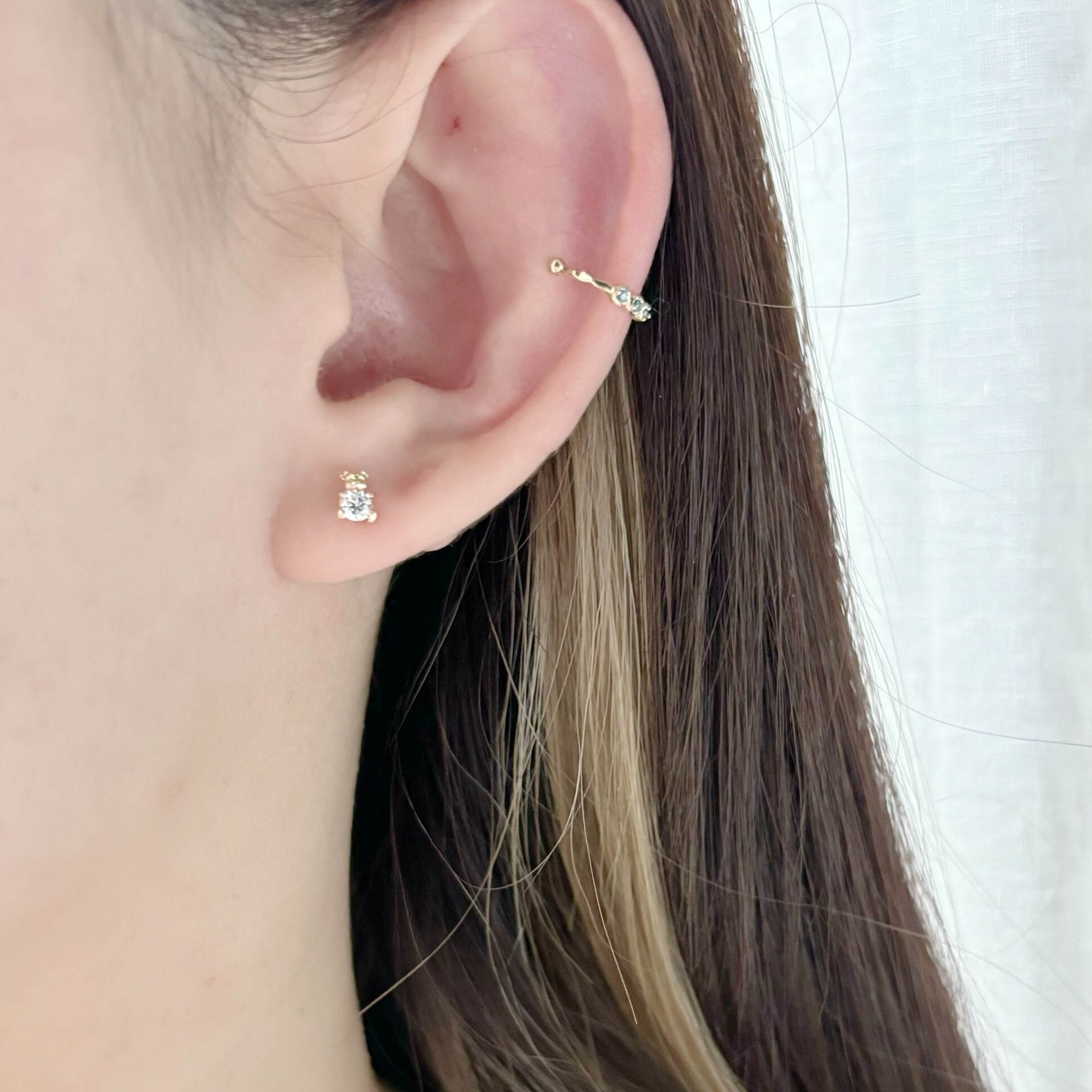 14k熊熊抱鋯石轉珠耳環