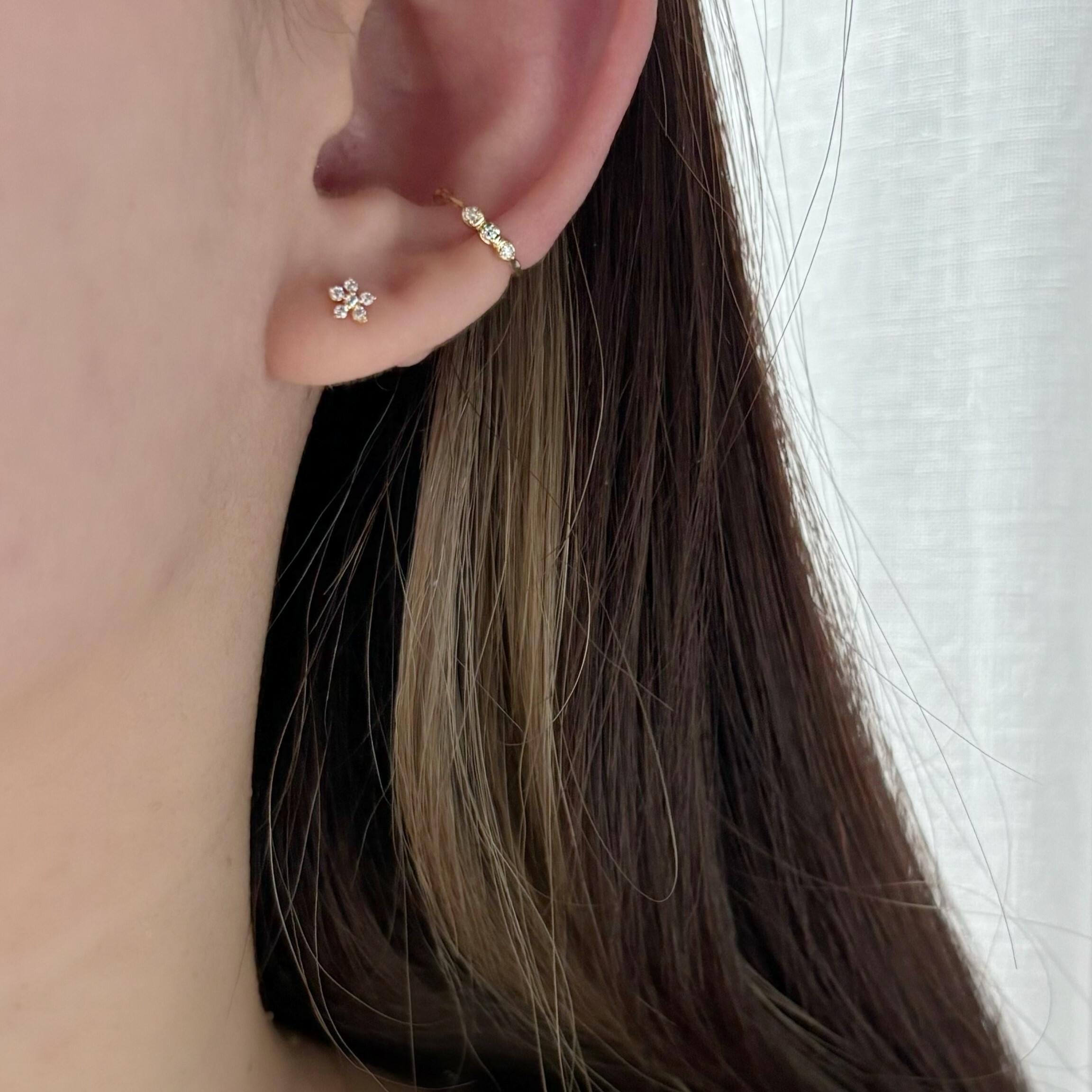 14K三連小真鑽耳骨夾