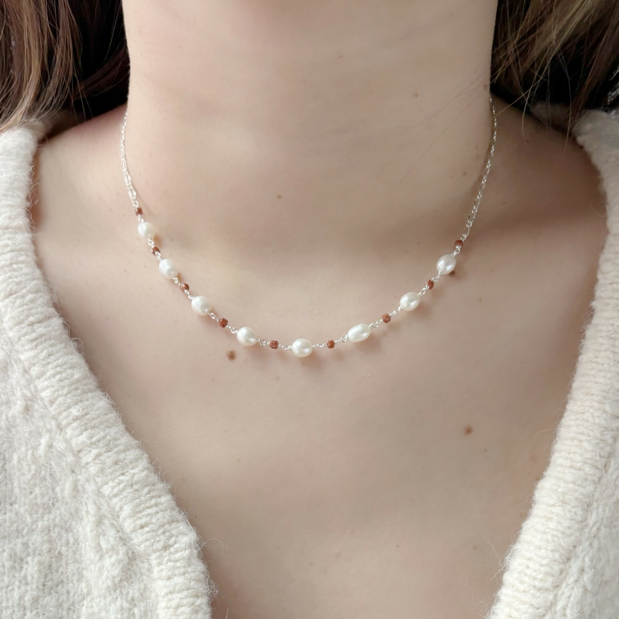 米粒珍珠金砂石項鍊