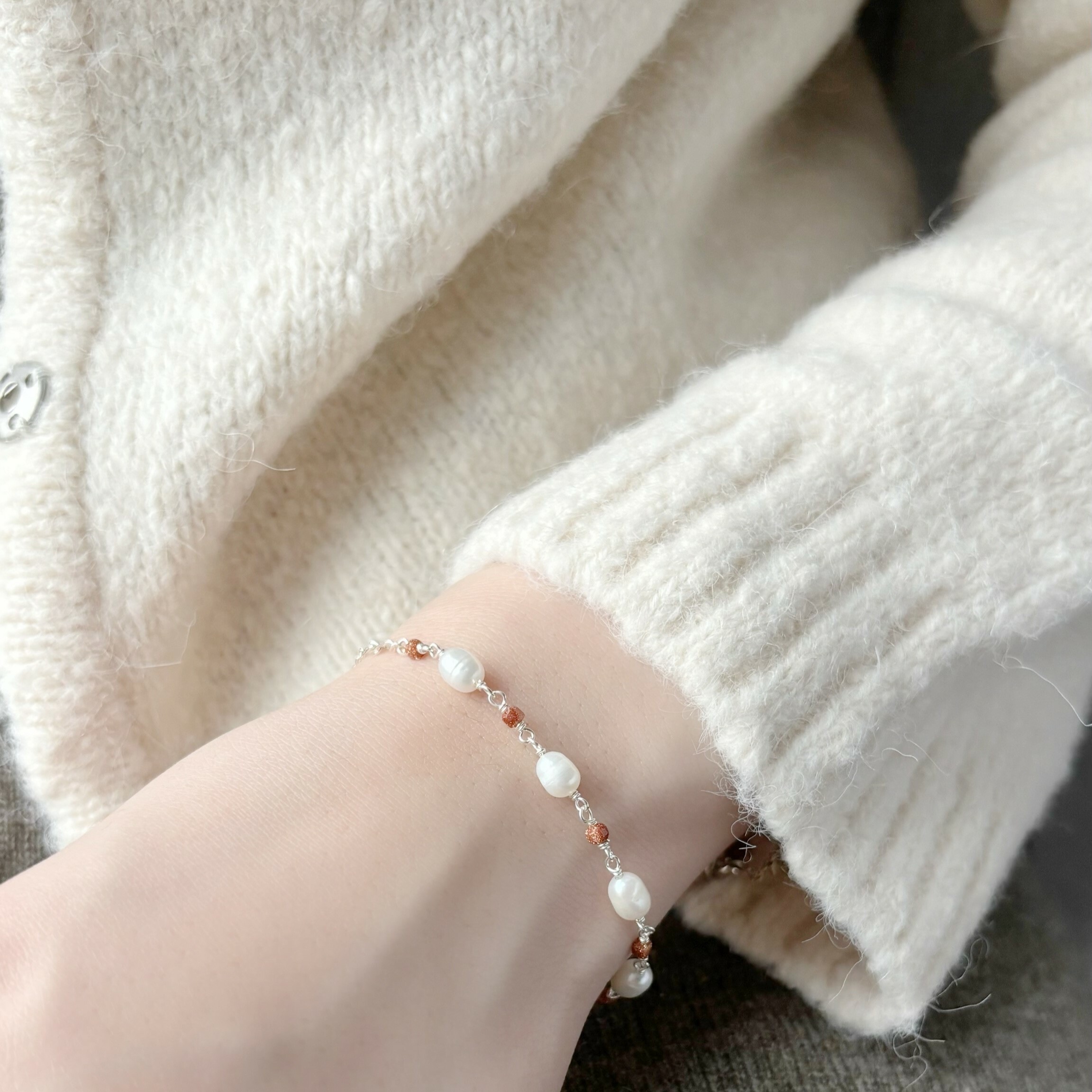 米粒珍珠金砂石手鍊