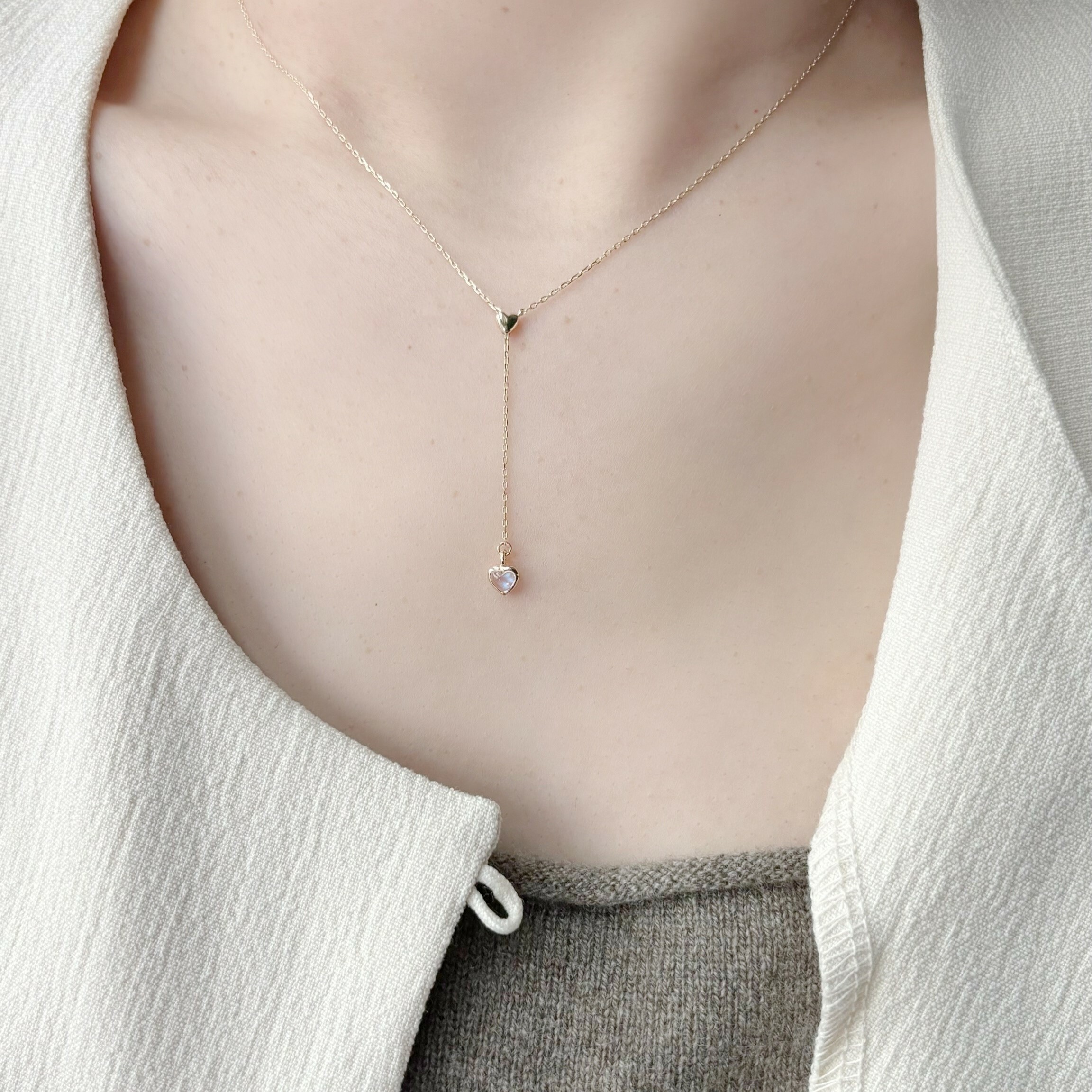 14K愛心月光可調式微Y字項鍊