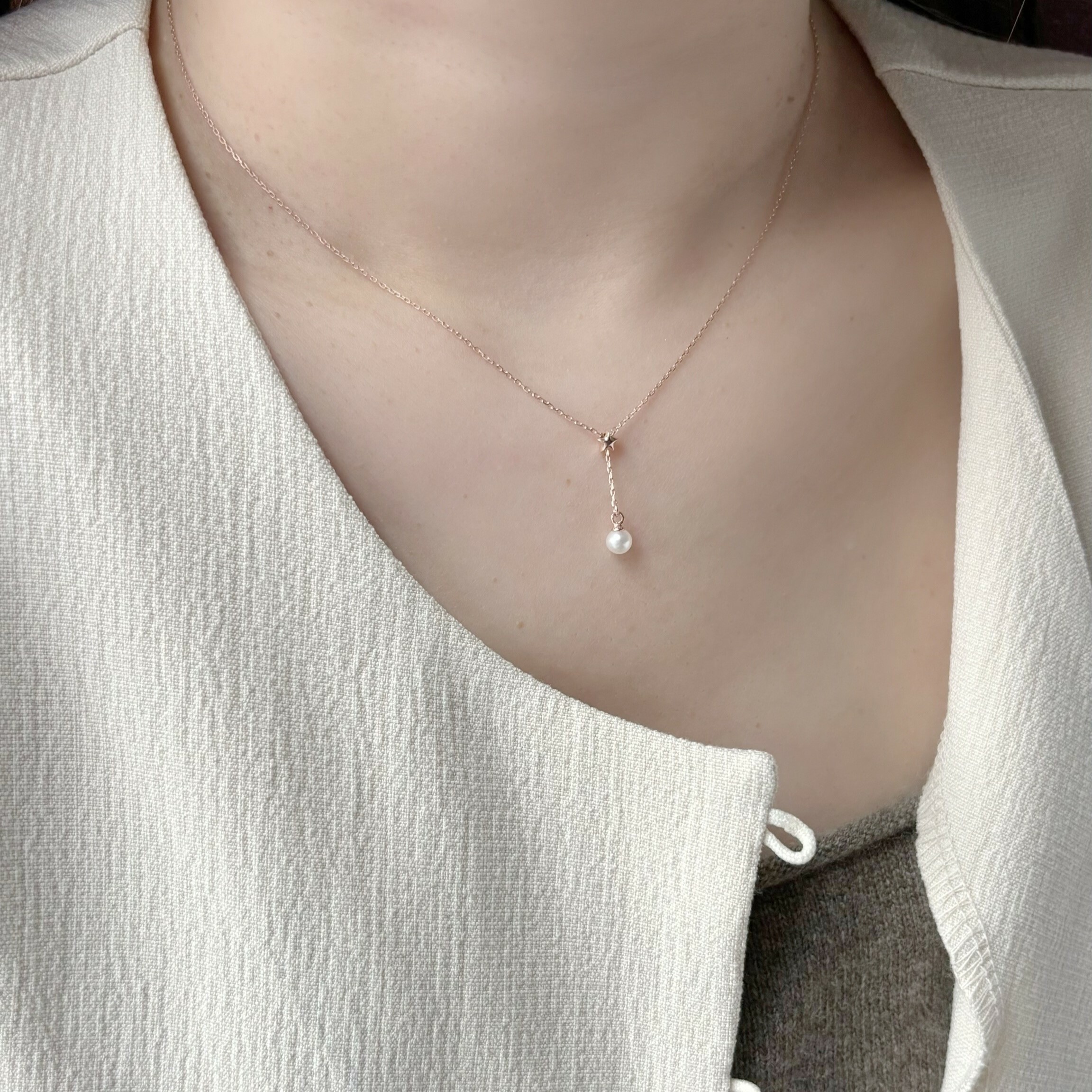 14K星星珍珠可調式微Y字項鍊