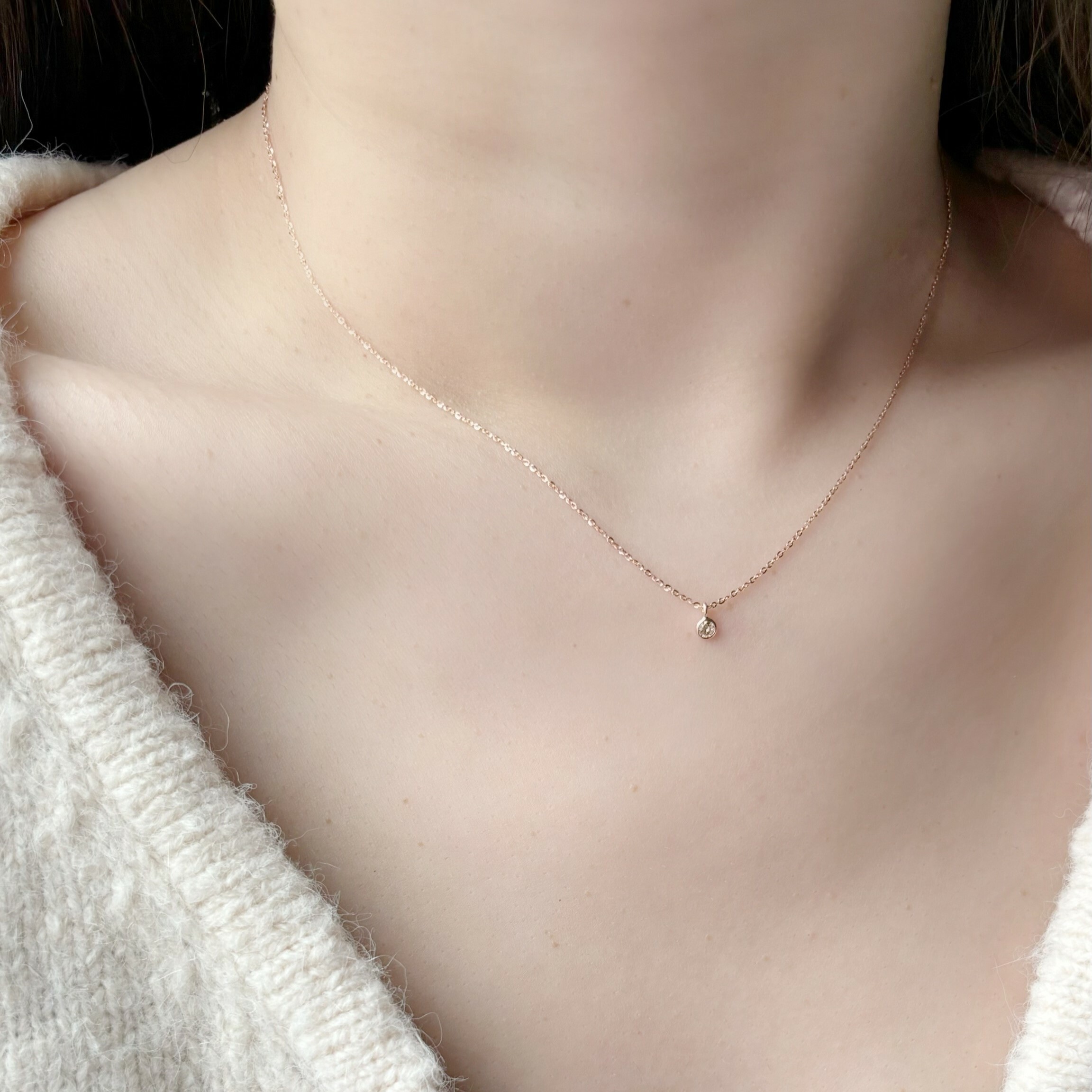 14K圓邊真鑽shinny鎖骨鏈