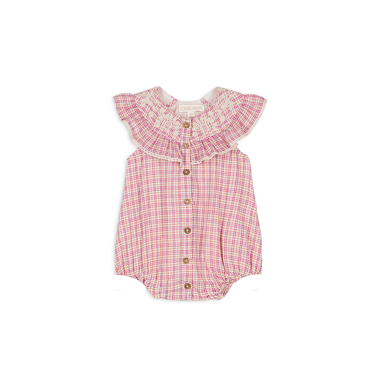 LOUISEMISHA│Jade Rompers立體荷葉包屁衣．Fuchsia Tartan Joy