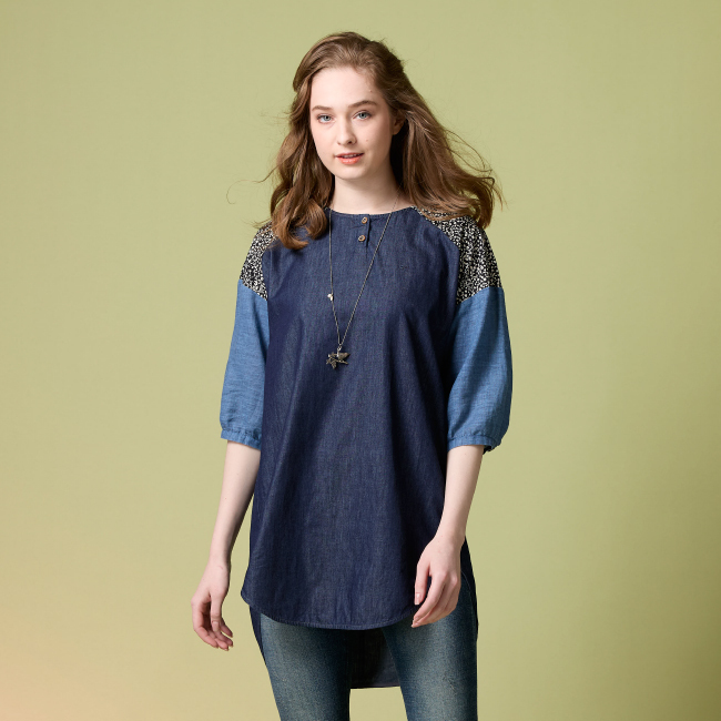 PIPPY個性獨特拼接精緻刺繡上衣 藍