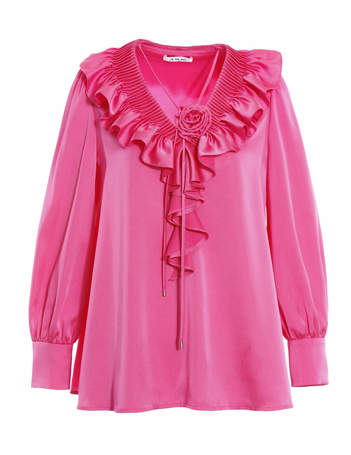 BD10001A1壓摺荷葉領玫瑰泡袖上衣（附玫瑰綁繩）