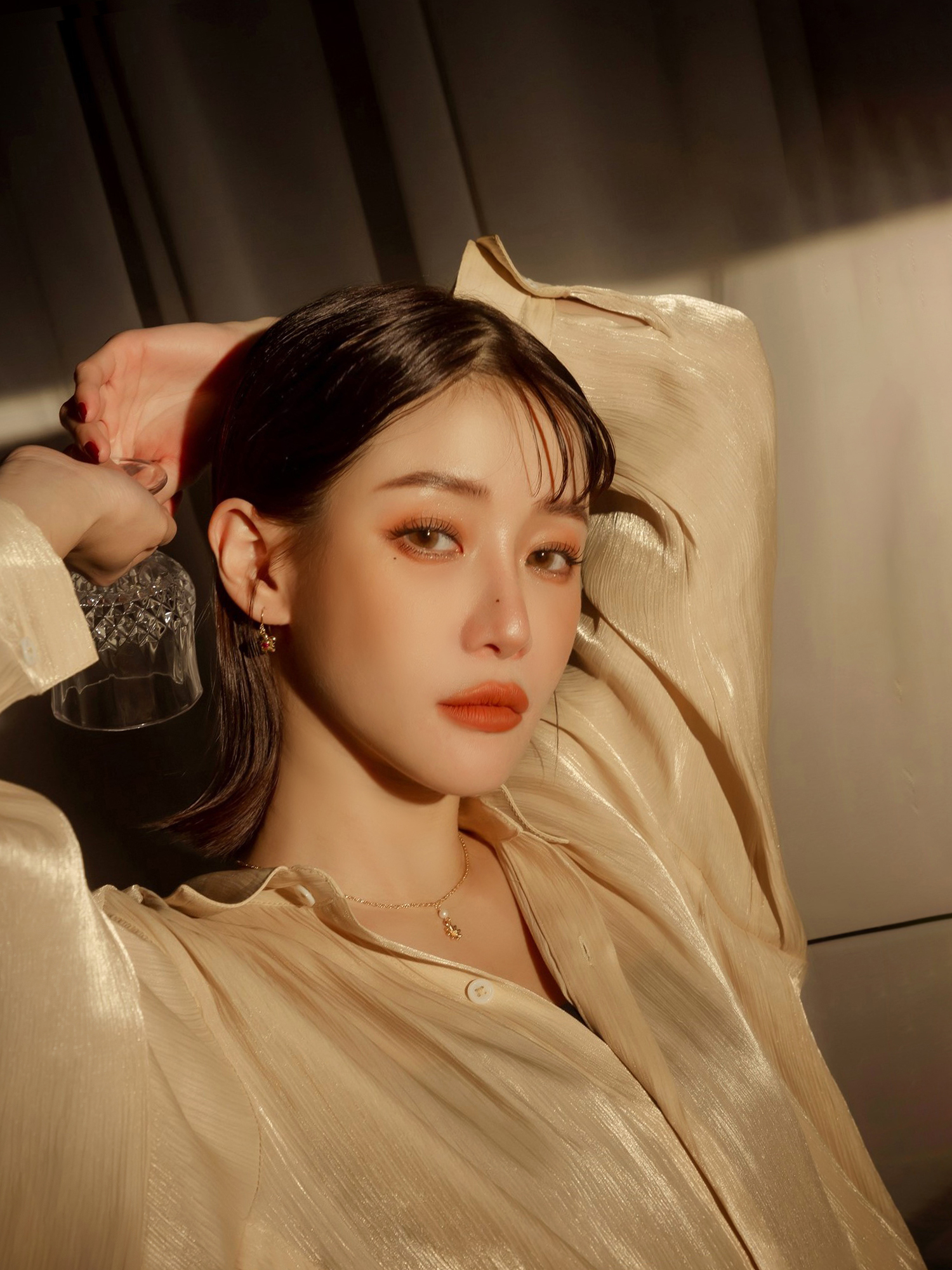 緋紅日記。MUCHAT手作14KGP紅鋯石花朵耳環