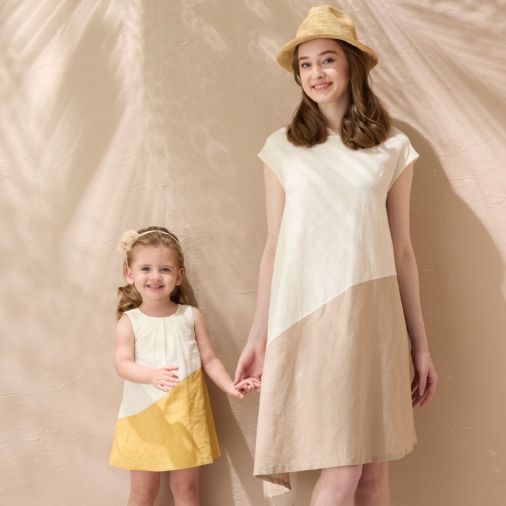 PIPPY經典大地色系剪接無袖圓領百搭棉麻連身裙洋裝