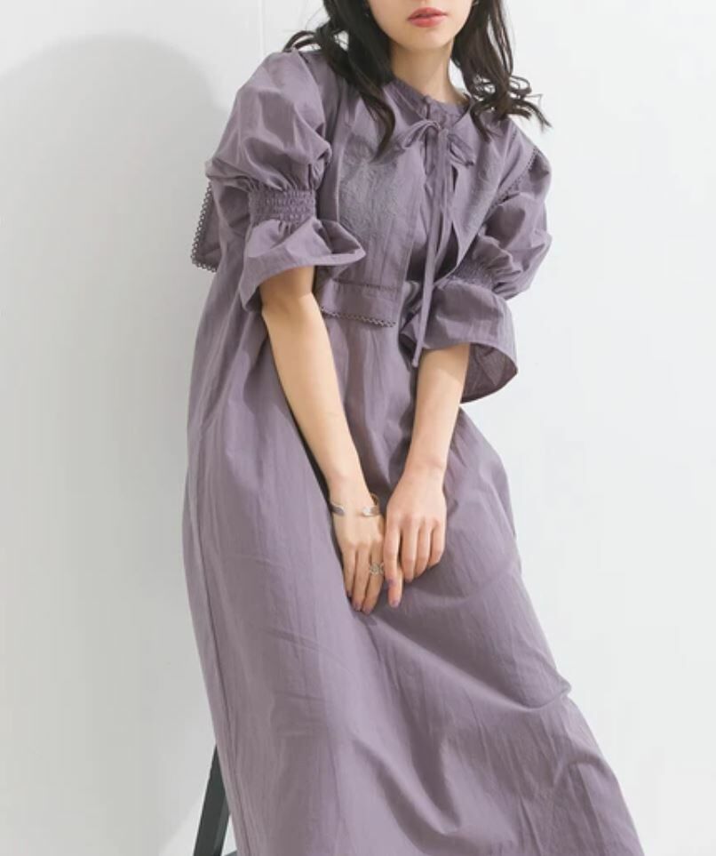 {預訂款}可拆領多種穿法刺繡連身裙(兩色入)【日本直送】