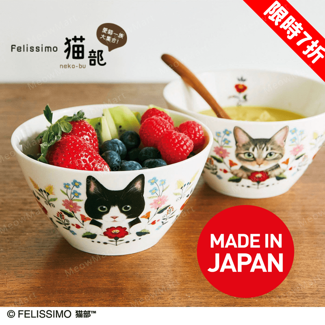 【現貨7折】日本Felissimo花與小貓瓷餐碗 (日本製)